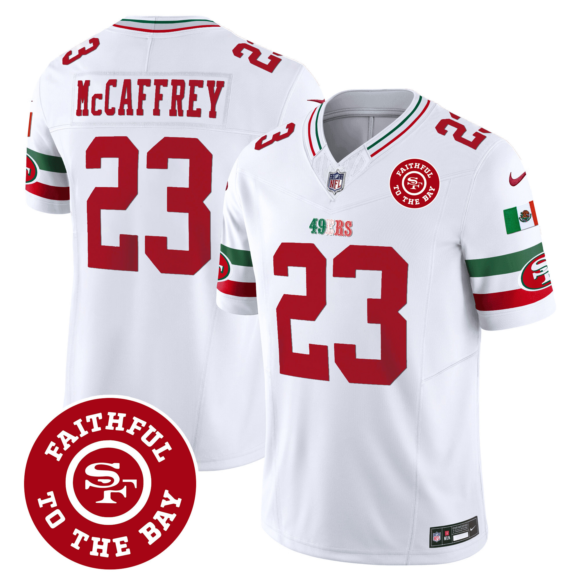 Men's Christian McCaffrey San Francisco 49ers Mexico Faithful To The Bay Patch Vapor White Jersey - All Stitched