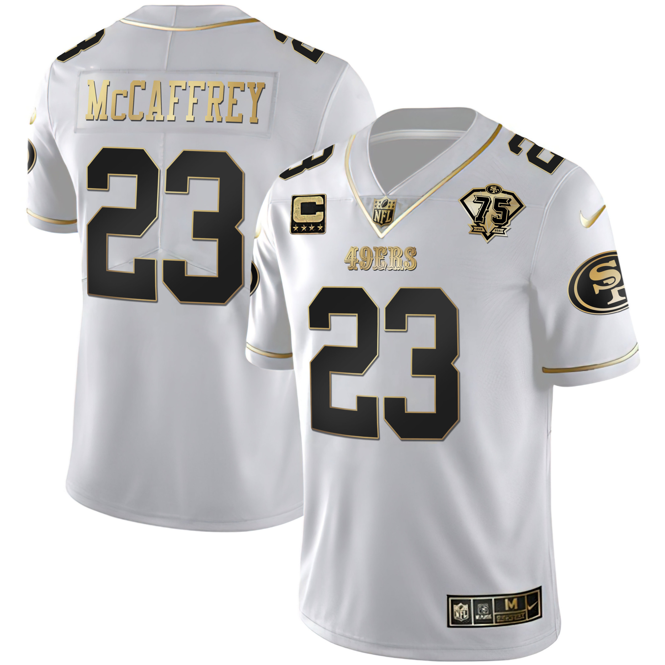 Men's Christian McCaffrey San Francisco 49ers Salute To Service White Gold Jersey - All Stitched