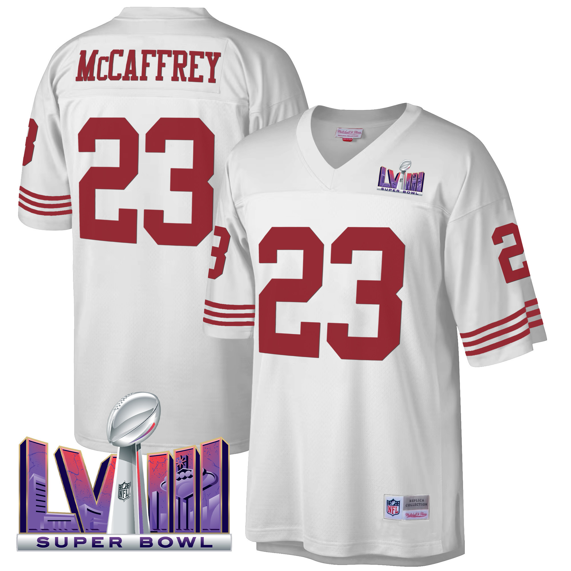 Men's Christian McCaffrey San Francisco 49ers Super Bowl LVIII 1990 Big & Tall White Jersey - All Stitched