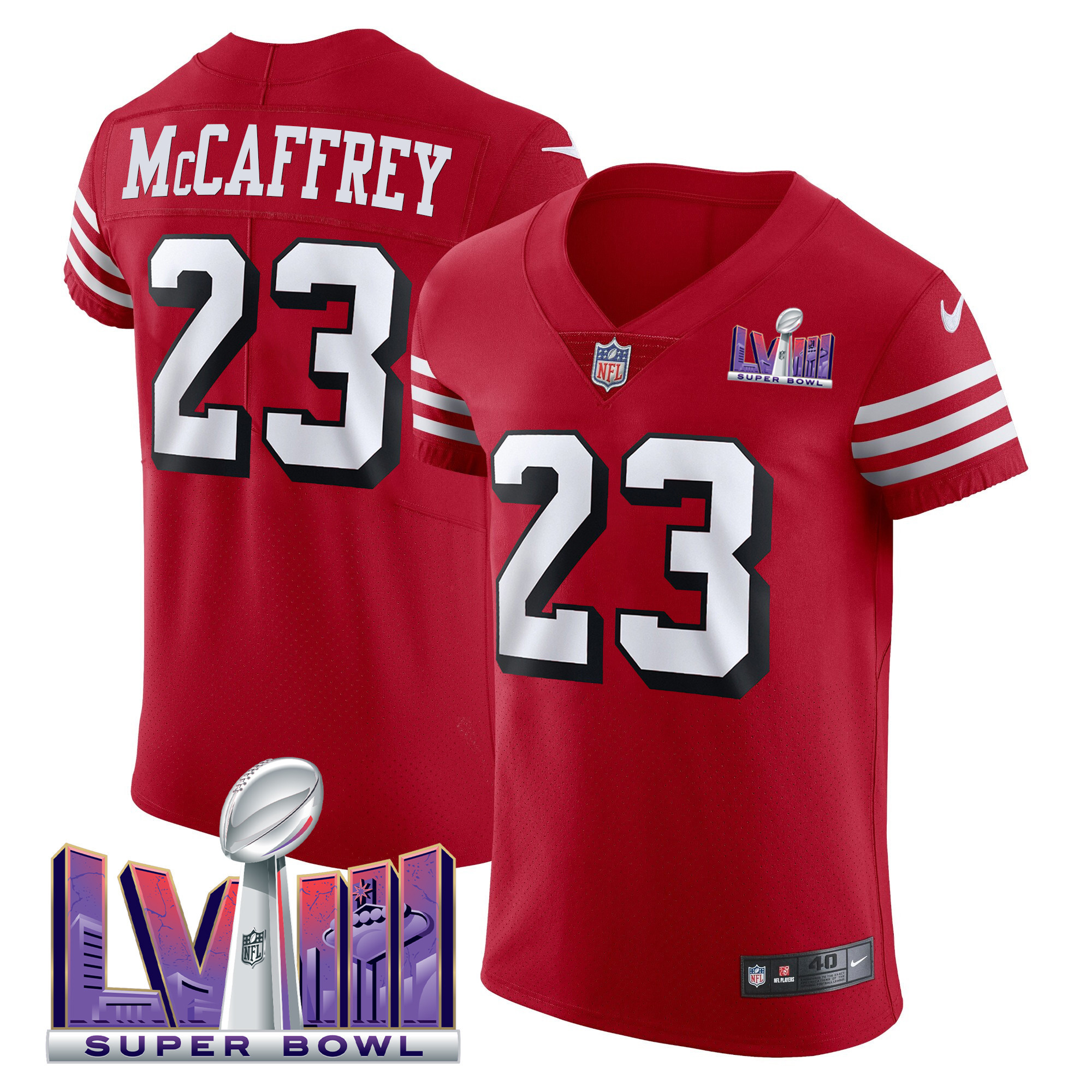 Men's Christian Mccaffrey San Francisco 49ers Super Bowl LVIII Gold Patch Vapor Elite Red Jersey - All Stitched