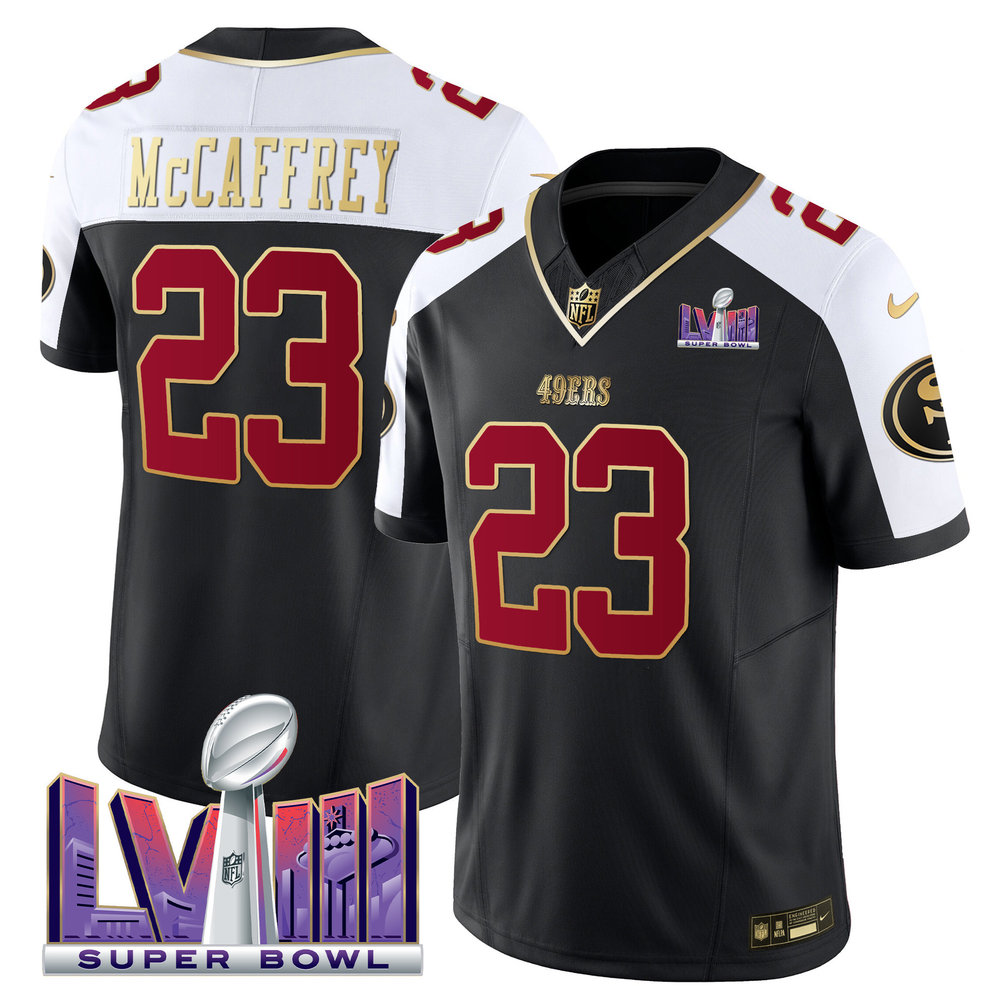 Men's Christian McCaffrey San Francisco 49ers Super Bowl LVIII Patch Vapor Black Alternate Jersey - All Stitched