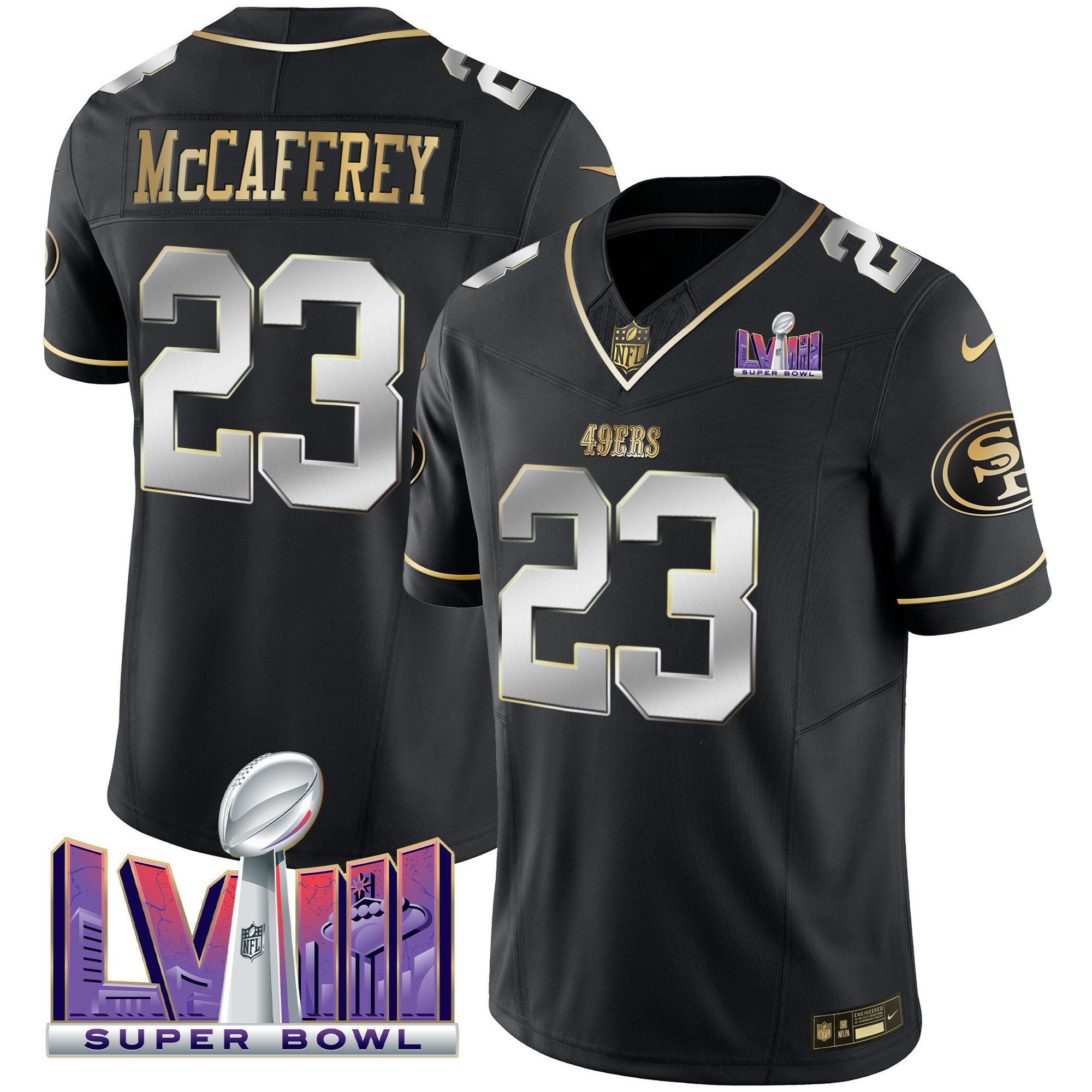 Men's Christian McCaffrey San Francisco 49ers Super Bowl LVIII Patch Vapor Black Limited Jersey - All Stitched