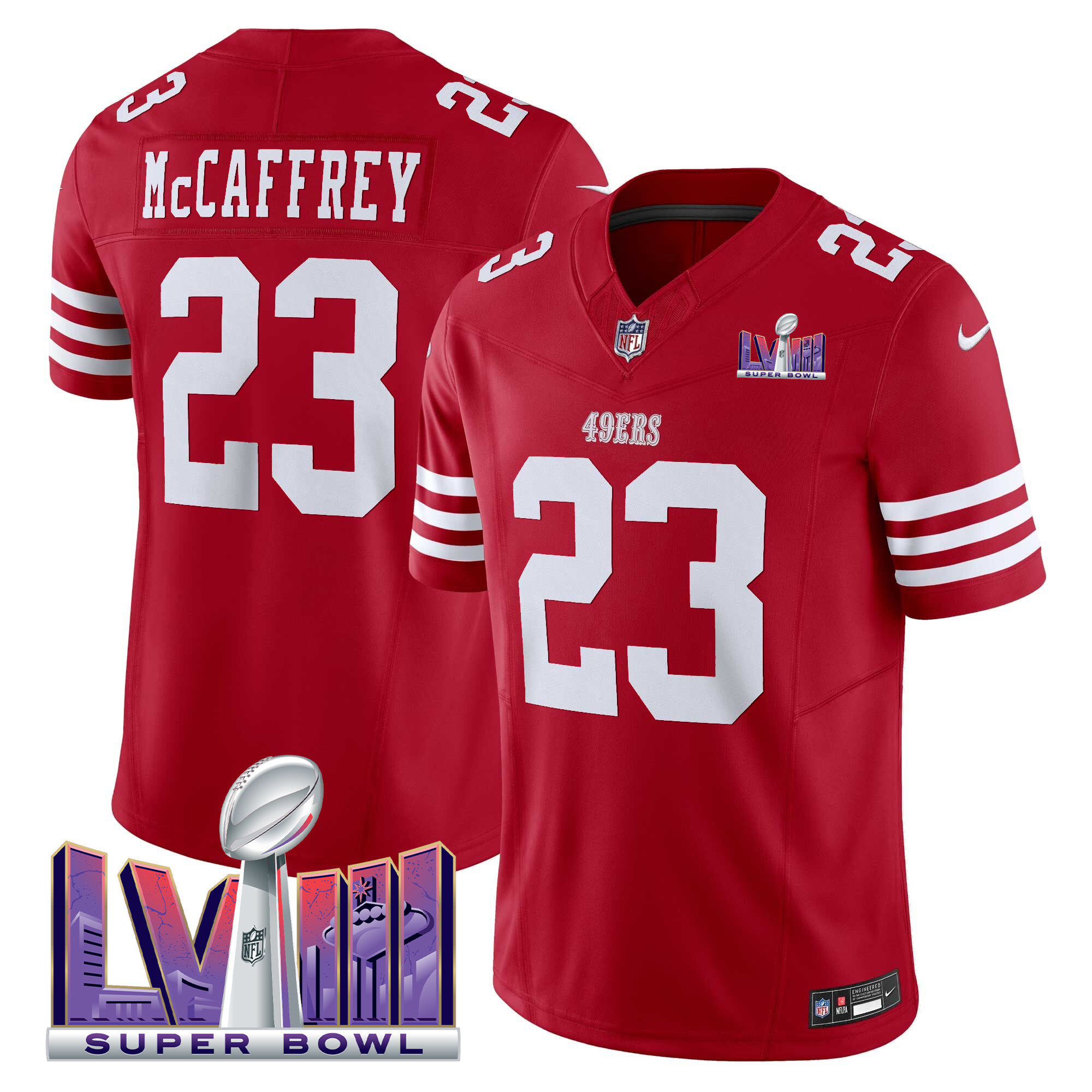 Men's Christian Mccaffrey San Francisco 49ers Super Bowl LVIII Patch Vapor Limited Red Jersey - All Stitched