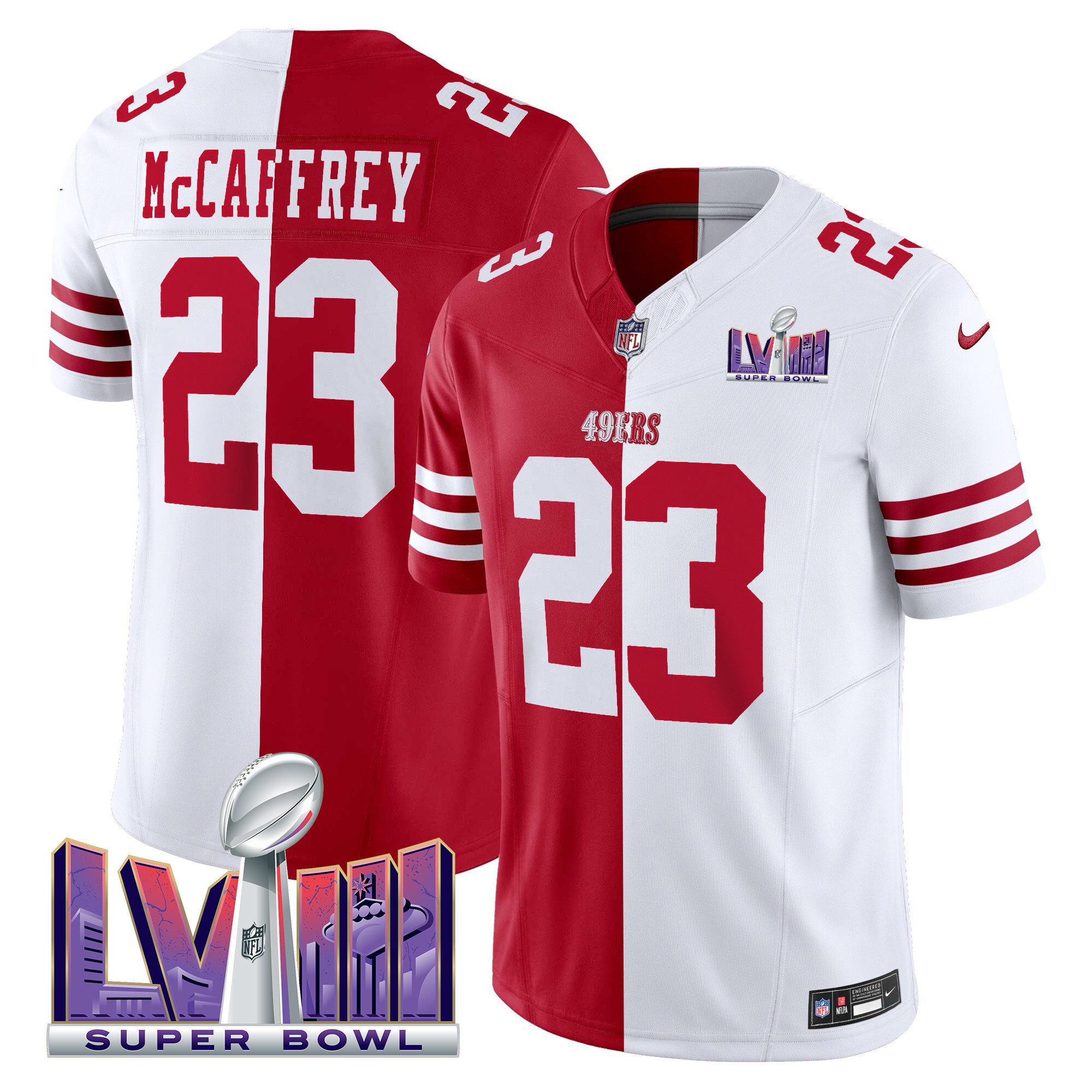 Men's Christian McCaffrey San Francisco 49ers Super Bowl LVIII Patch Vapor Split Jersey V2 - All Stitched