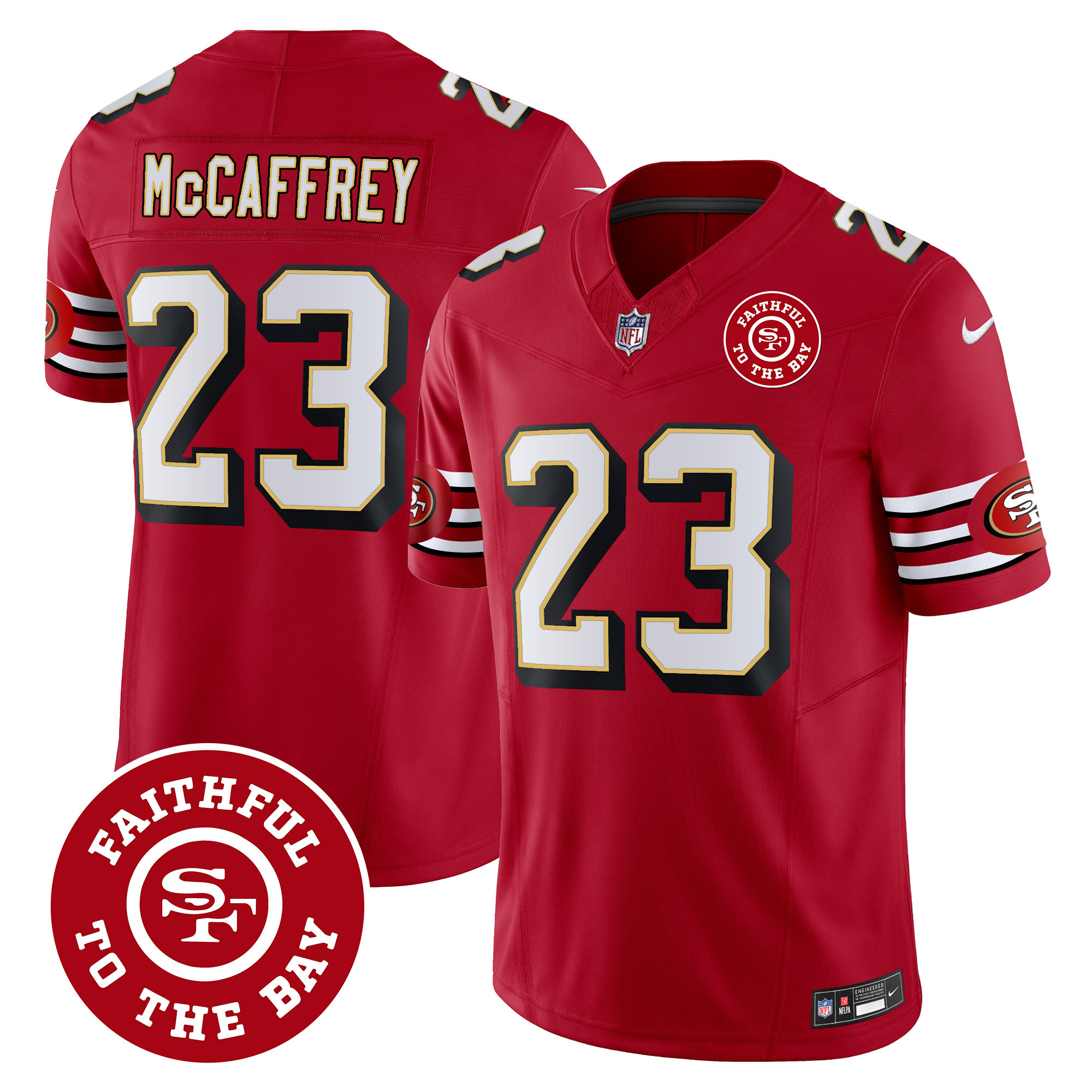 Men's Christian McCaffrey San Francisco 49ers Throwback Faithful To The Bay Patch Vapor Limited Red Jersey - All Stitched