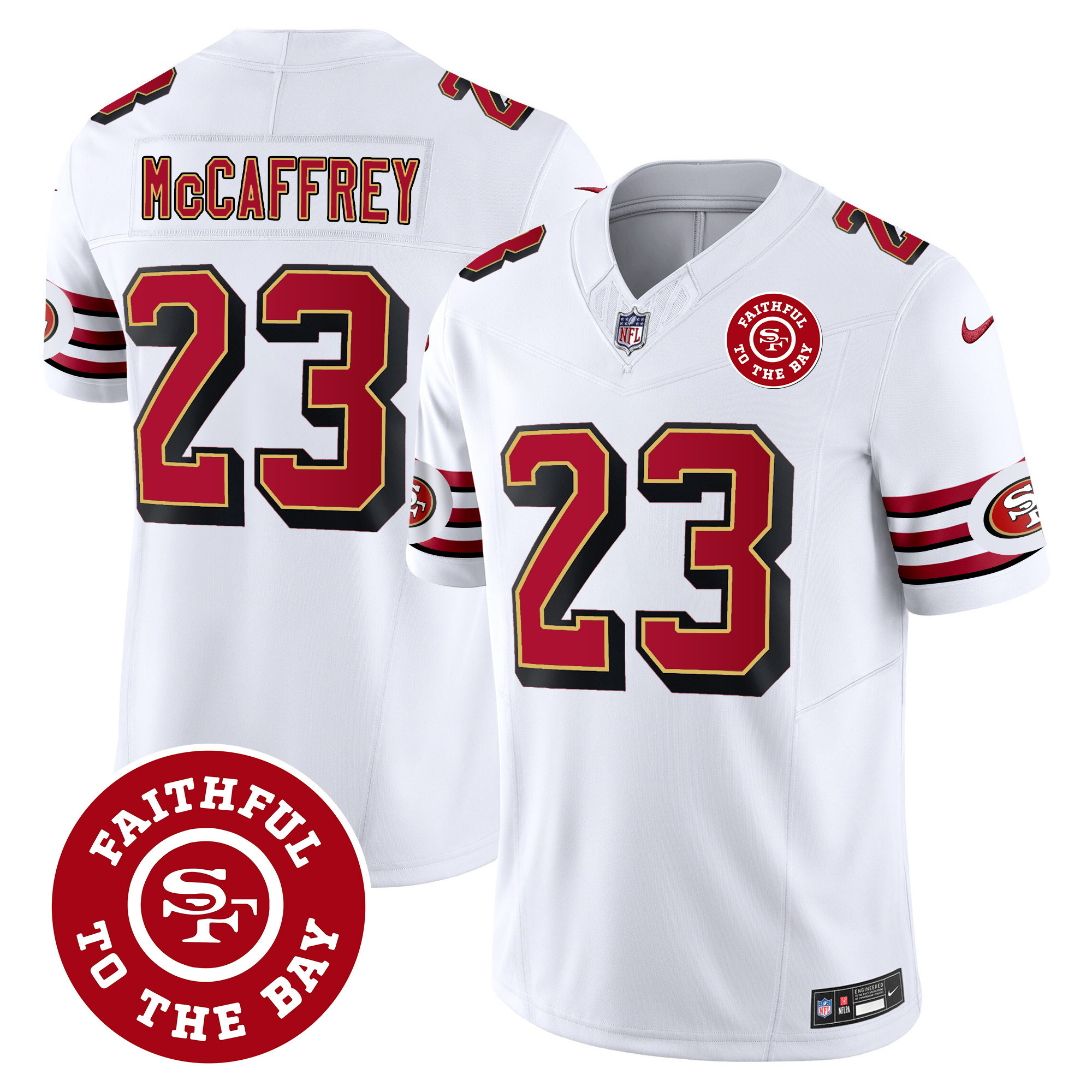 Men's Christian McCaffrey San Francisco 49ers Throwback Faithful To The Bay Patch Vapor Limited White Jersey - All Stitched