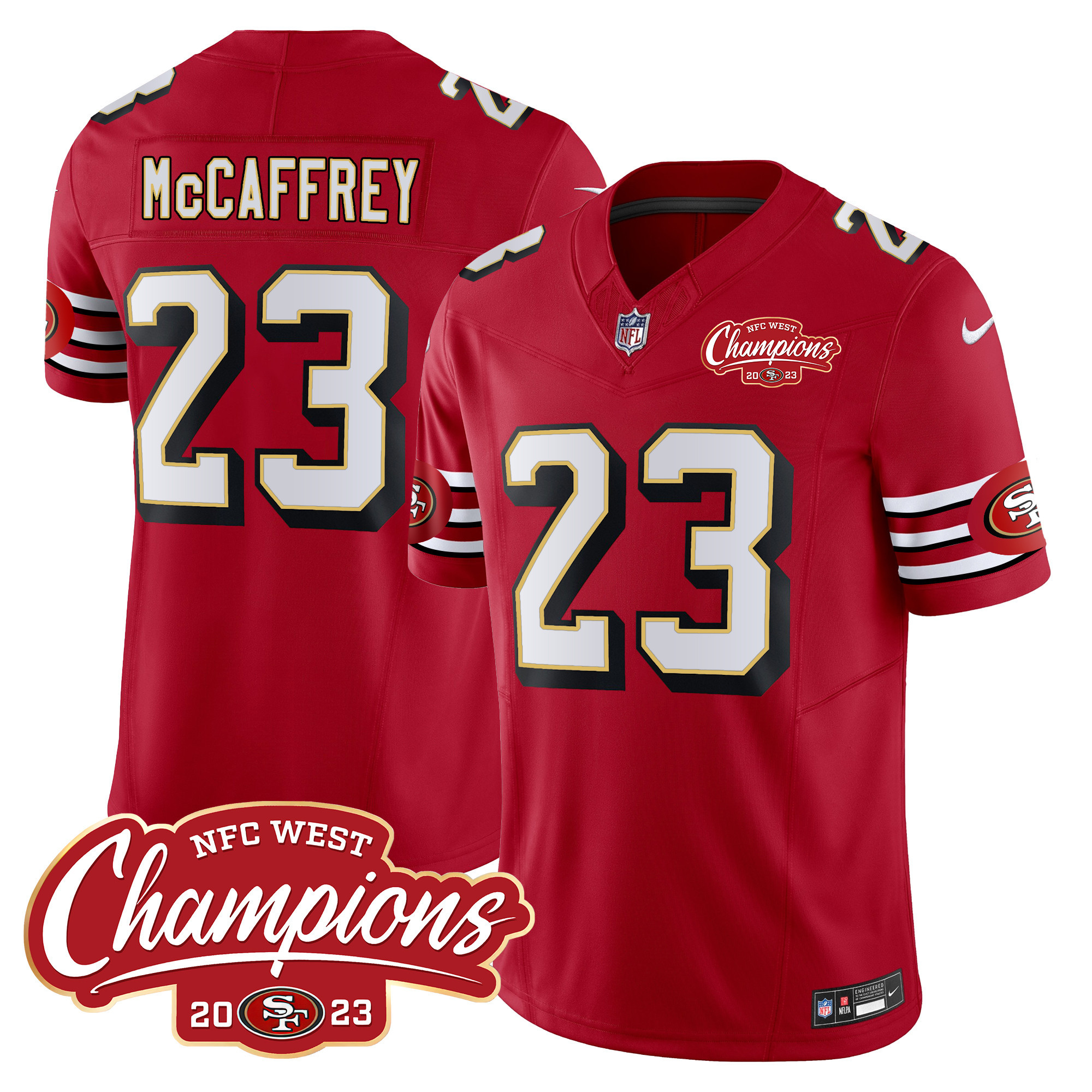 Men's Christian McCaffrey San Francisco 49ers Throwback NFC West Champions Patch Vapor Red Jersey - All Stitched