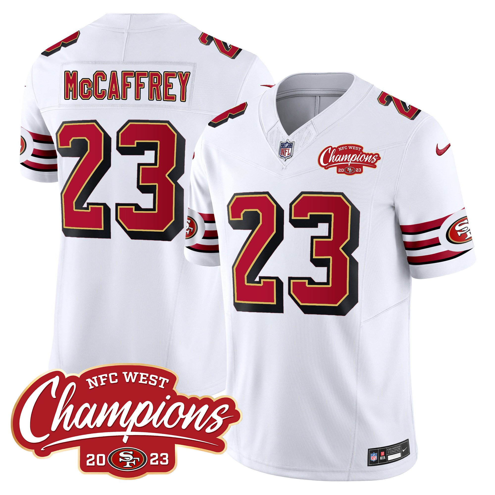 Men's Christian McCaffrey San Francisco 49ers Throwback NFC West Champions Patch Vapor White Jersey - All Stitched