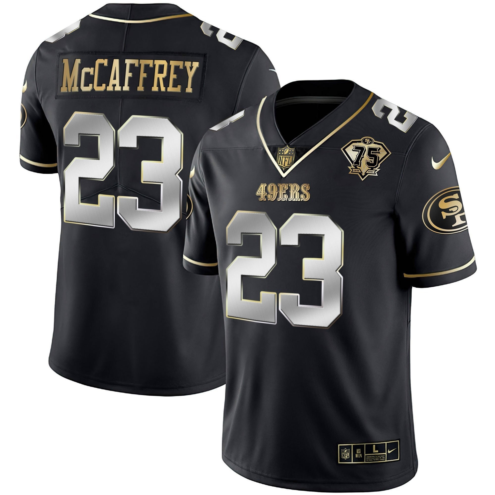 Men's Christian McCaffrey San Francisco 49ers Vapor Gold Black Limited Jersey Collection - All Stitched