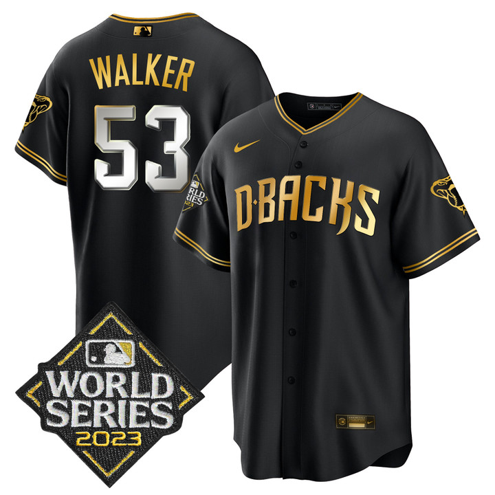 MEN'S CHRISTIAN WALKER DIAMONDBACKS 2023 WORLD SERIES COOL BASE BLACK GOLD JERSEY - ALL STITCHED