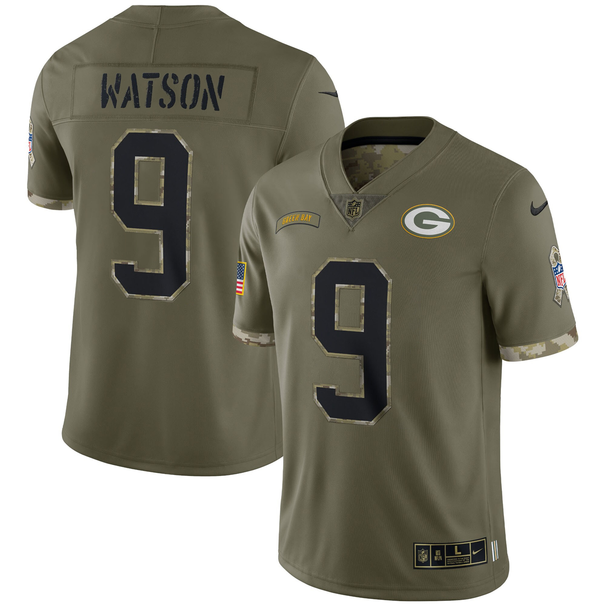 Men's Christian Watson Green Bay Packers Salute To Service Jersey - All Stitched