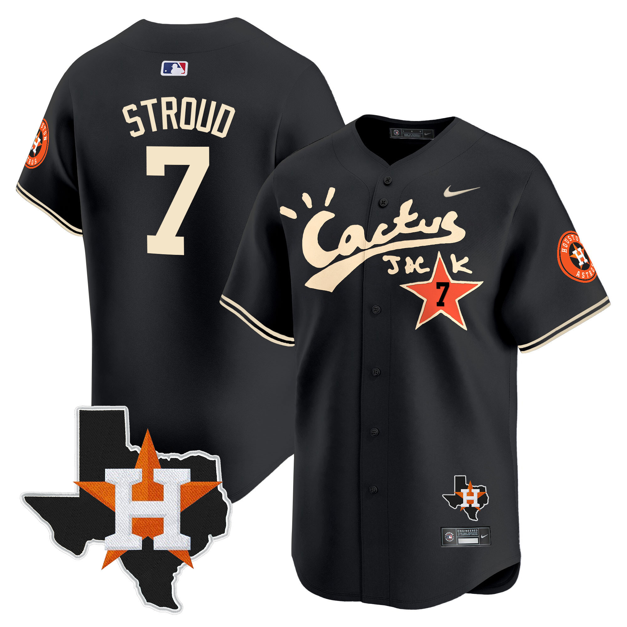 Men's CJ Stroud Cactus Jack Patch Vapor Premier Limited Black Houston Astros Jersey - All Stitched
