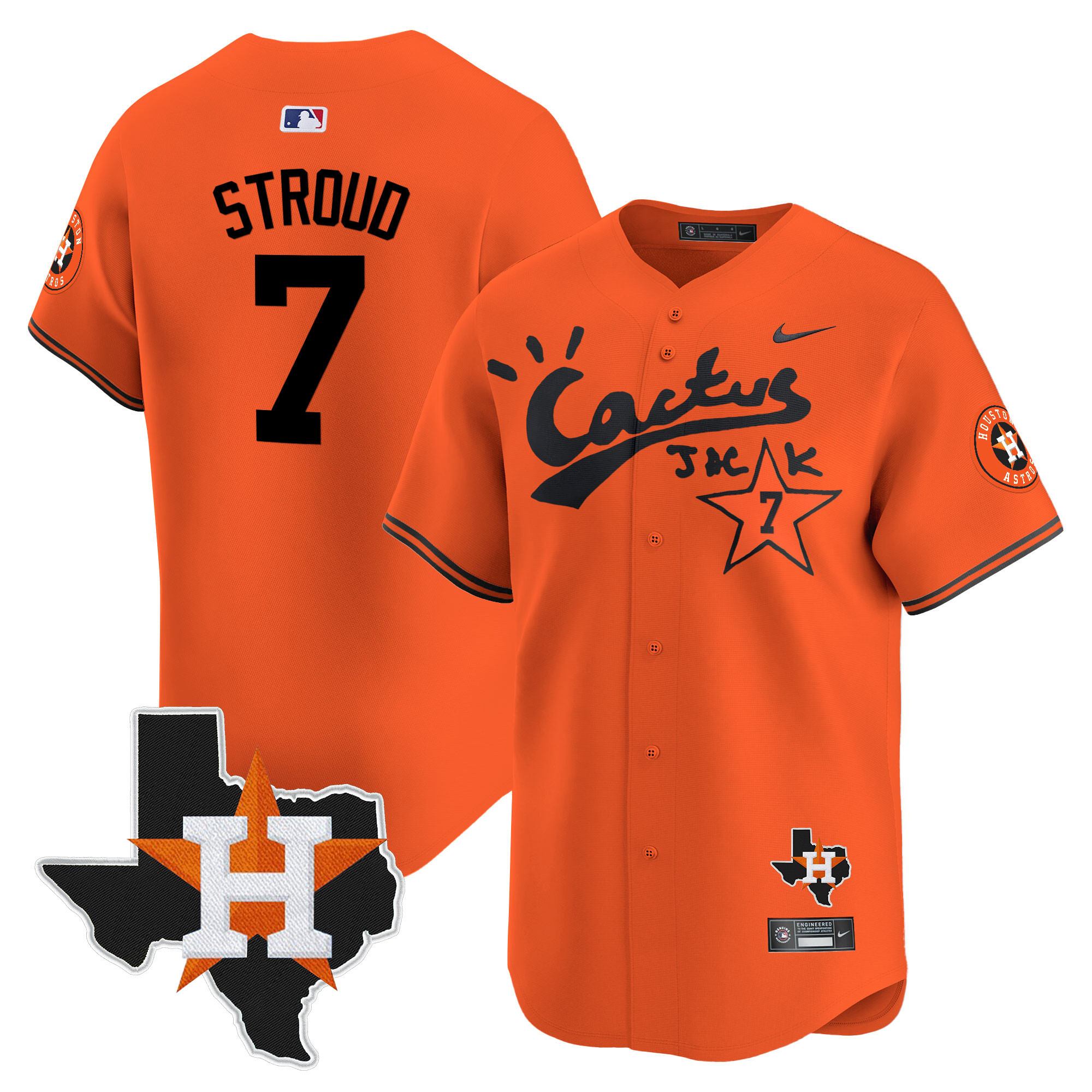 Men's CJ Stroud Cactus Jack Patch Vapor Premier Limited Orange Houston Astros Jersey - All Stitched