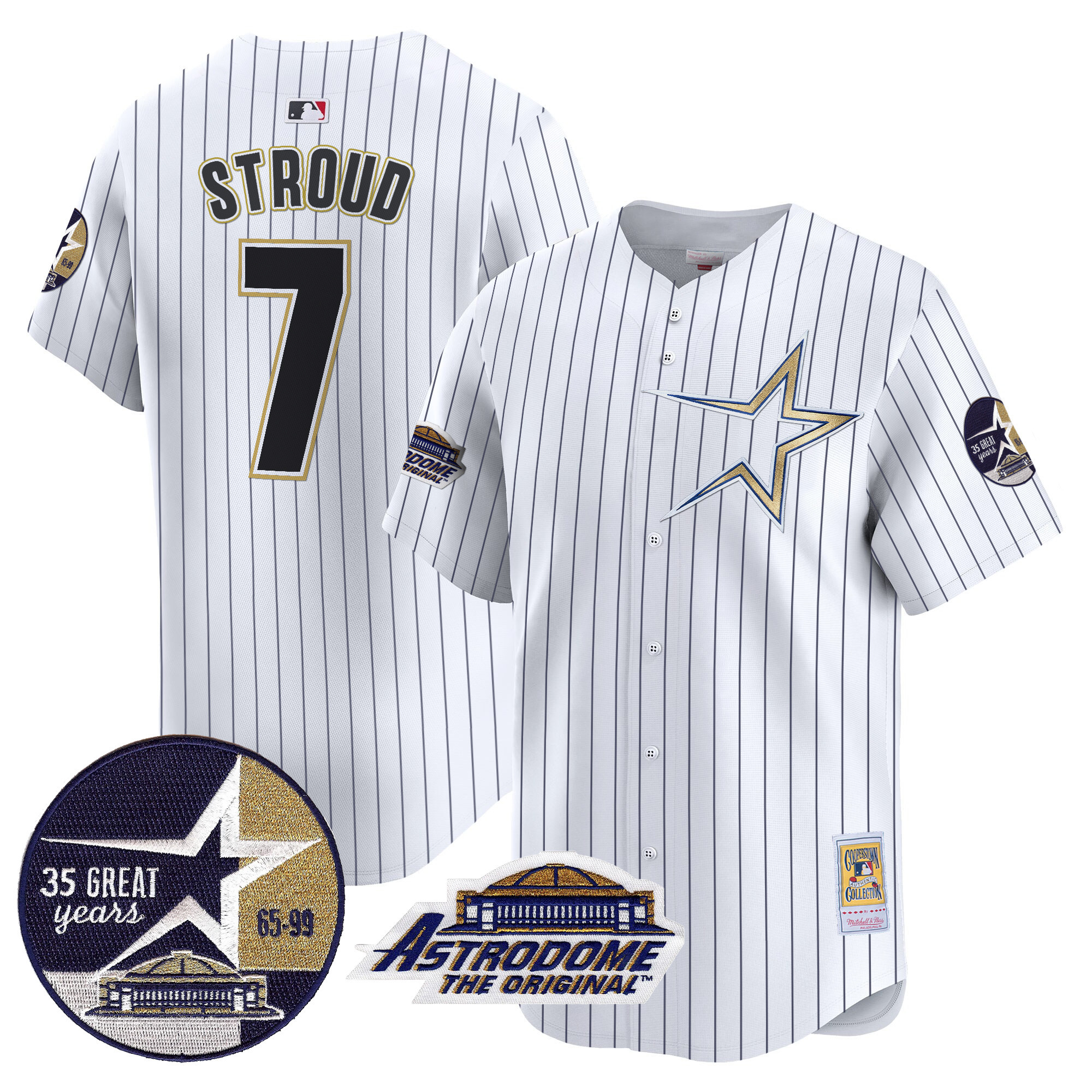 Men's CJ Stroud Houston Astros 1999 Throwback 35th & Astrodome Patch Vapor Premier Limited Pinstripe Jersey - All Stitched