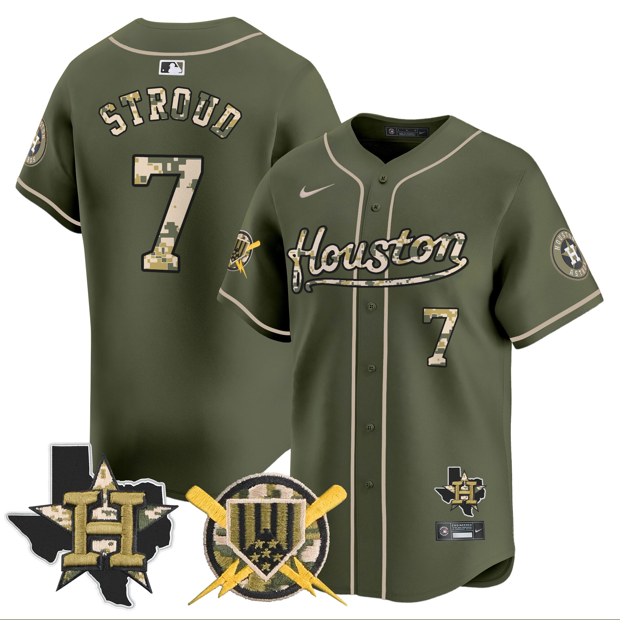 Men's CJ Stroud Houston Astros Armed Forces Day Vapor Premier Limited Green Jersey - All Stitched