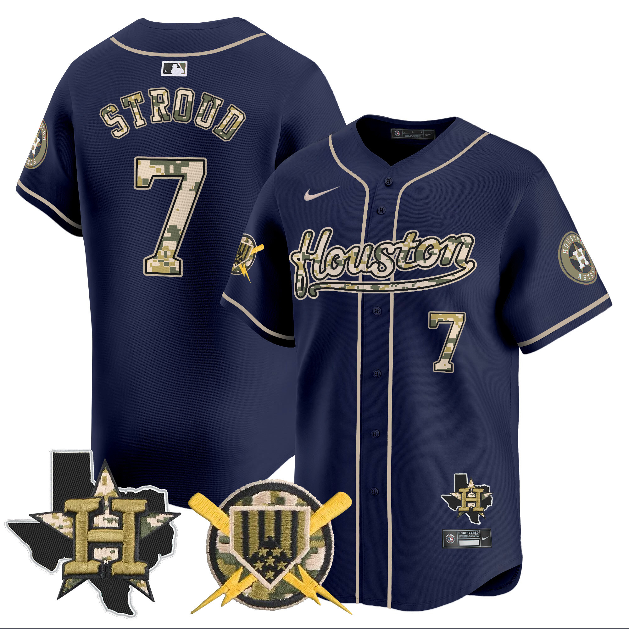 Men's CJ Stroud Houston Astros Armed Forces Day Vapor Premier Limited Navy Jersey - All Stitched
