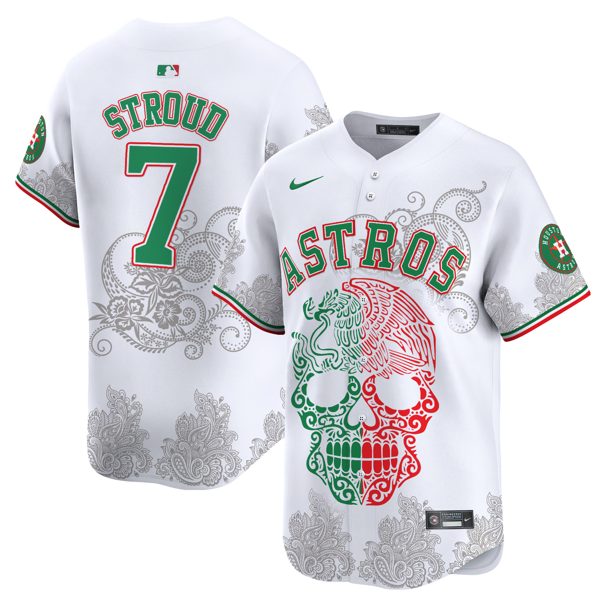 Men's CJ Stroud Houston Astros Aztec Warrior Skull Vapor Limited White Jersey - Printed