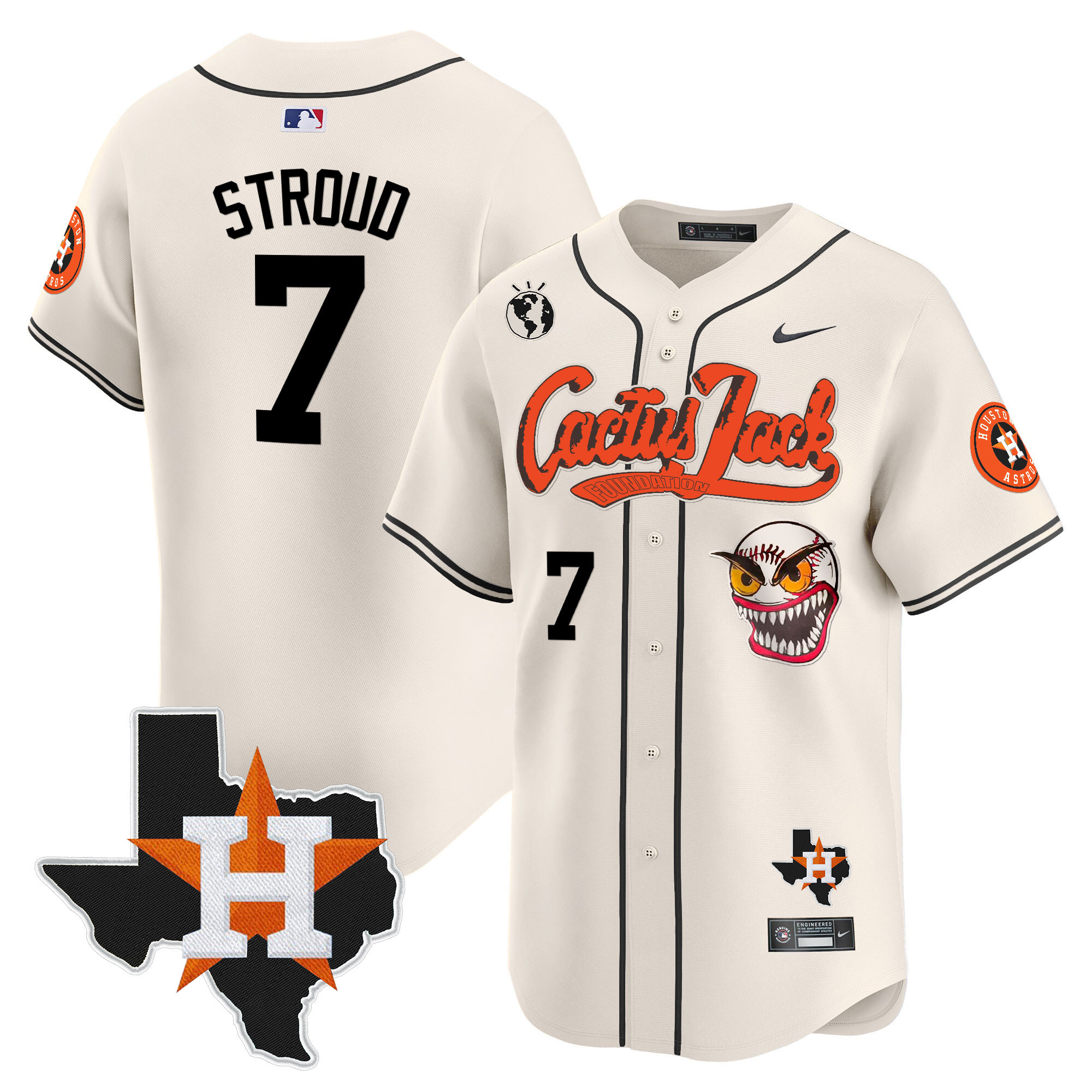 Men's CJ Stroud Houston Astros Cactus Jack Patch Vapor Premier Limited Cream Jersey V12 - Stitched