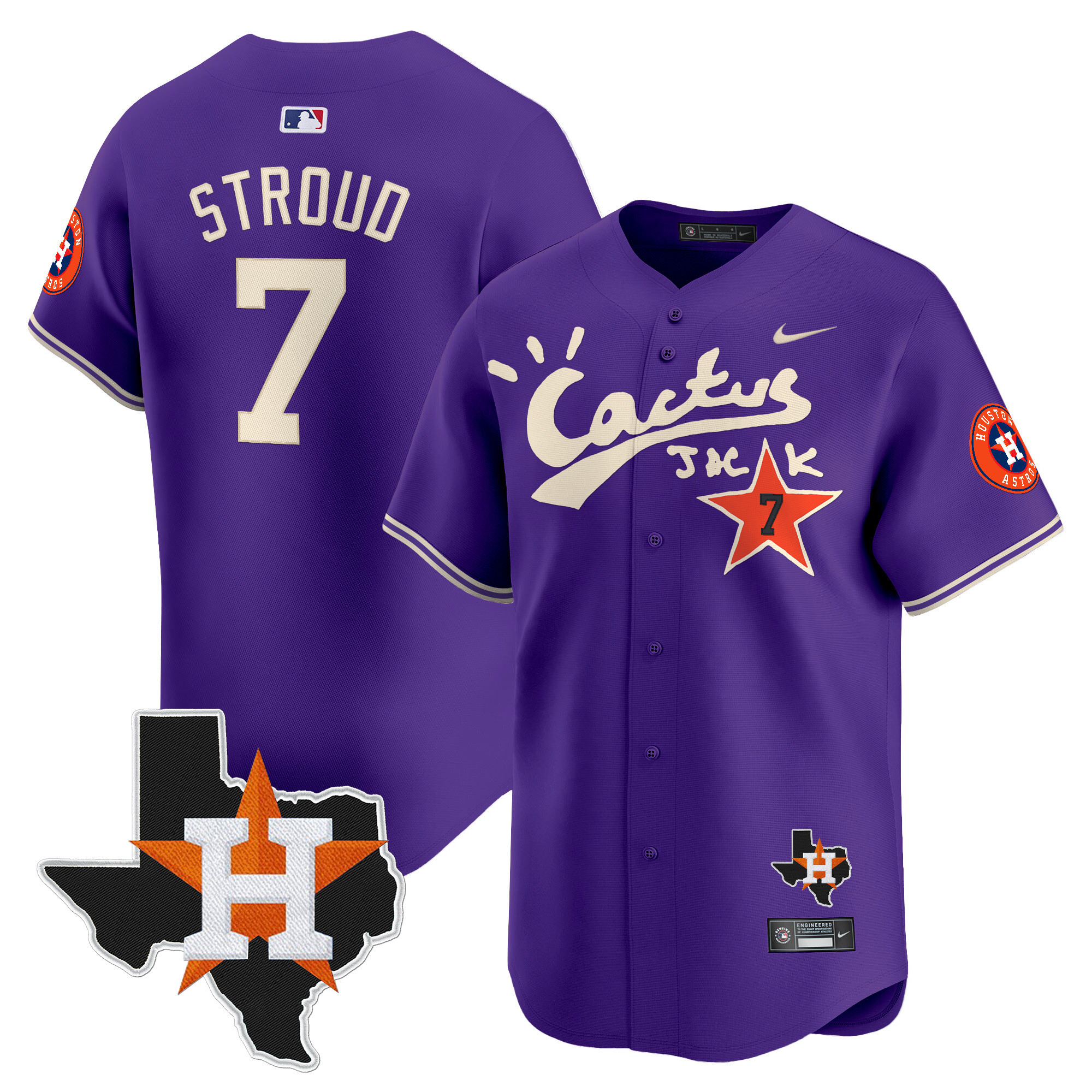 Men's CJ Stroud Houston Astros Cactus Jack Patch Vapor Premier Limited Purple Jersey V11 - Stitched