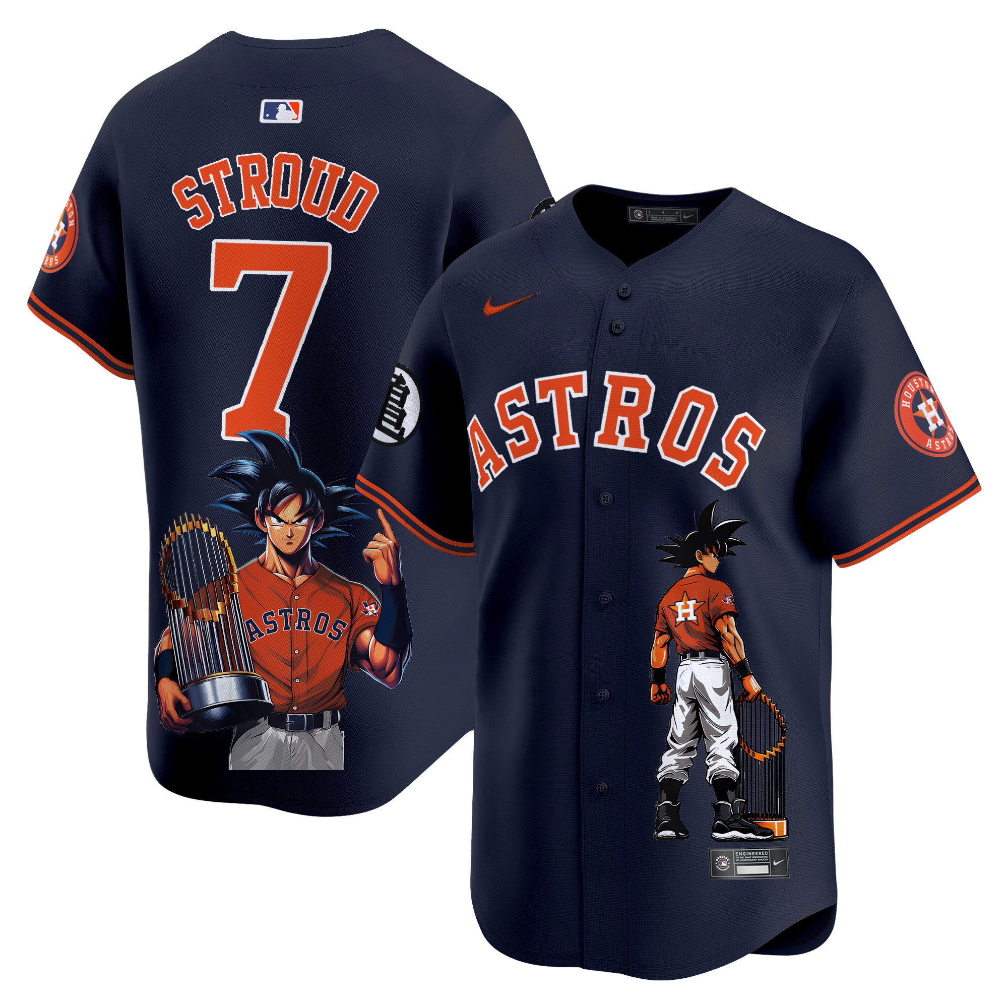 Men's CJ Stroud Houston Astros Dragon Ball Son Goku Vapor Premier Limited Navy Jersey - Printed
