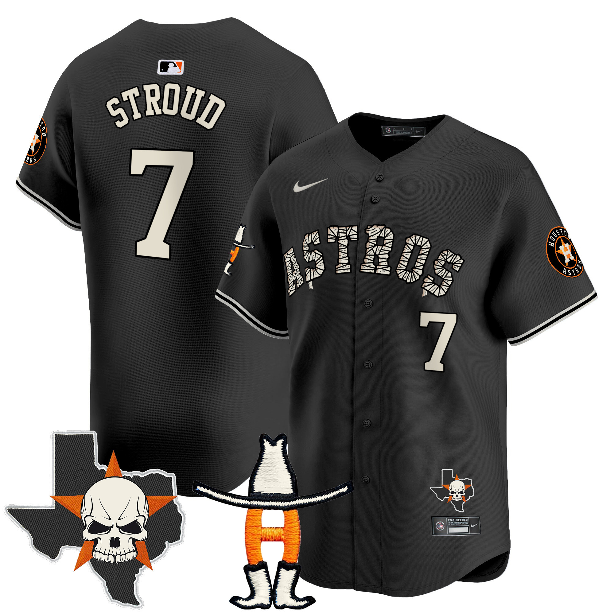 Men's CJ Stroud Houston Astros Halloween Vapor Premier Limited Black Jersey - All Stitched