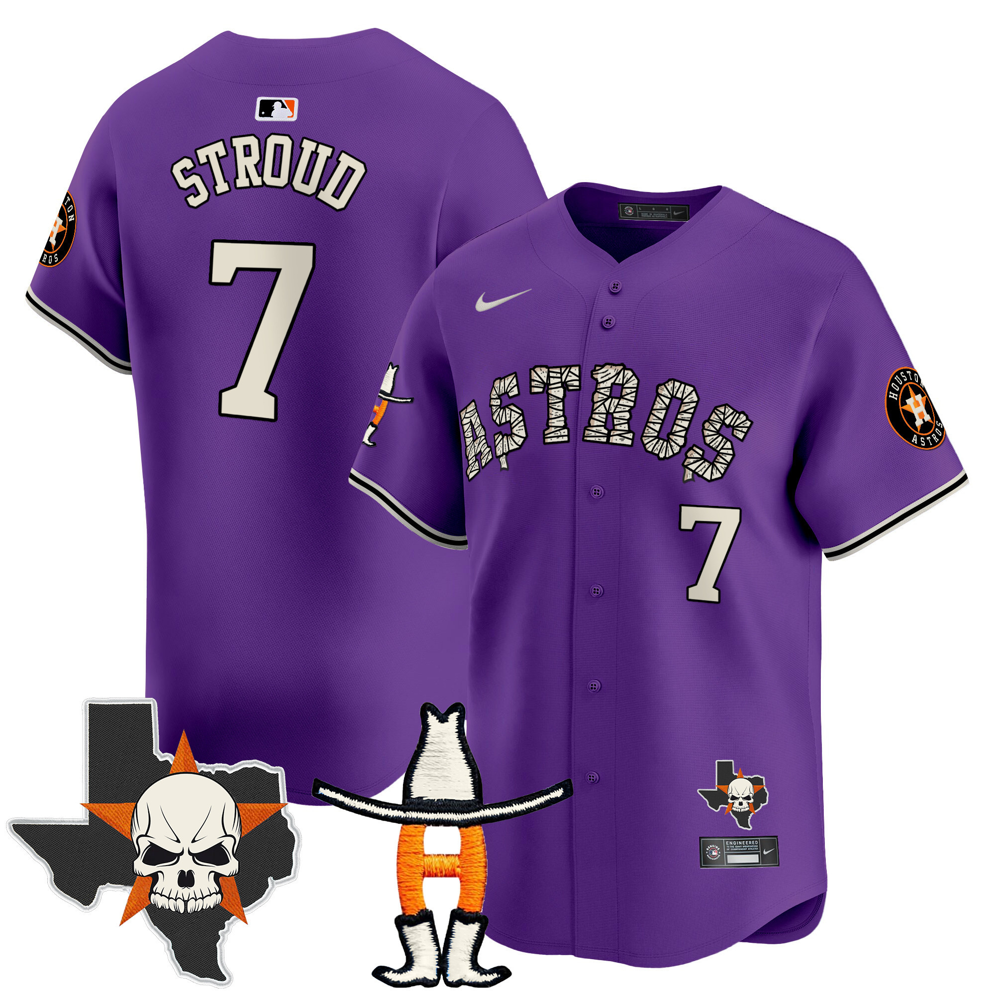 Men's CJ Stroud Houston Astros Halloween Vapor Premier Limited Purple Jersey - All Stitched