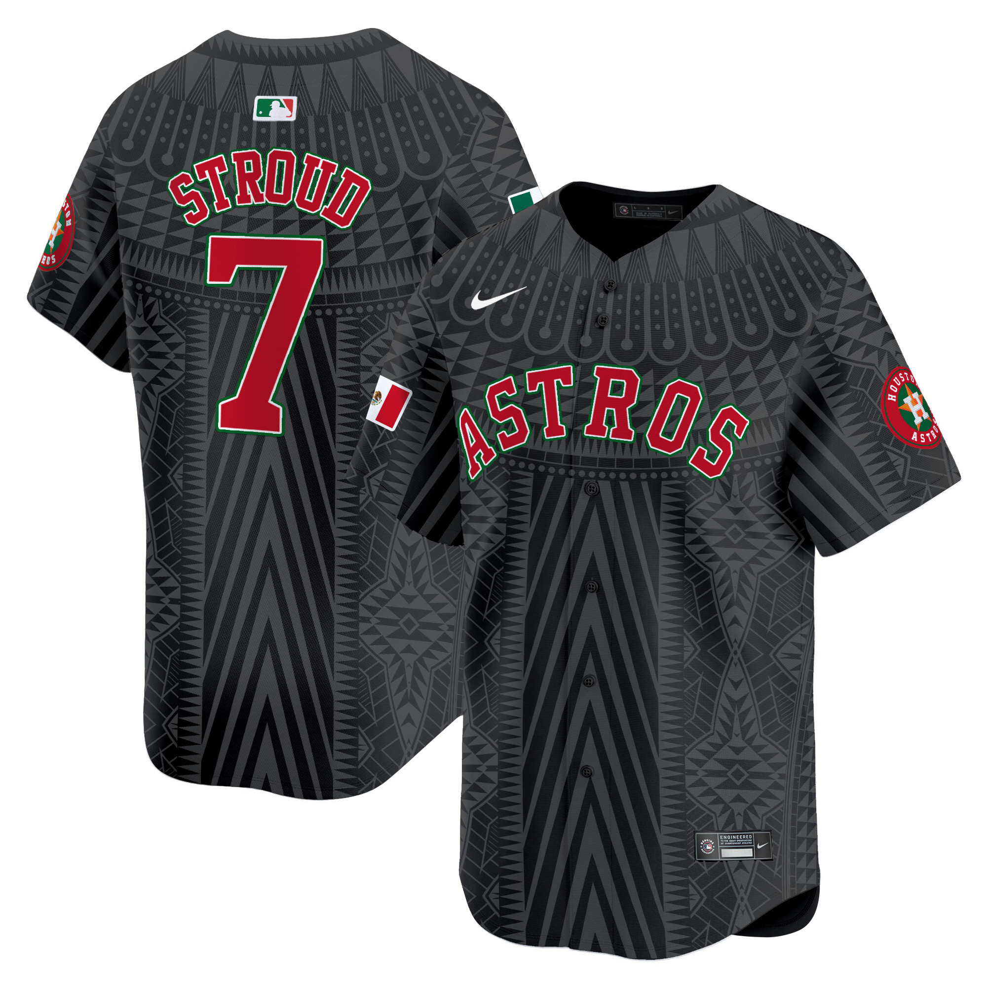 Men's CJ Stroud Houston Astros Mexico Aztec Pattern Vapor Premier Limited Black Jersey - Printed