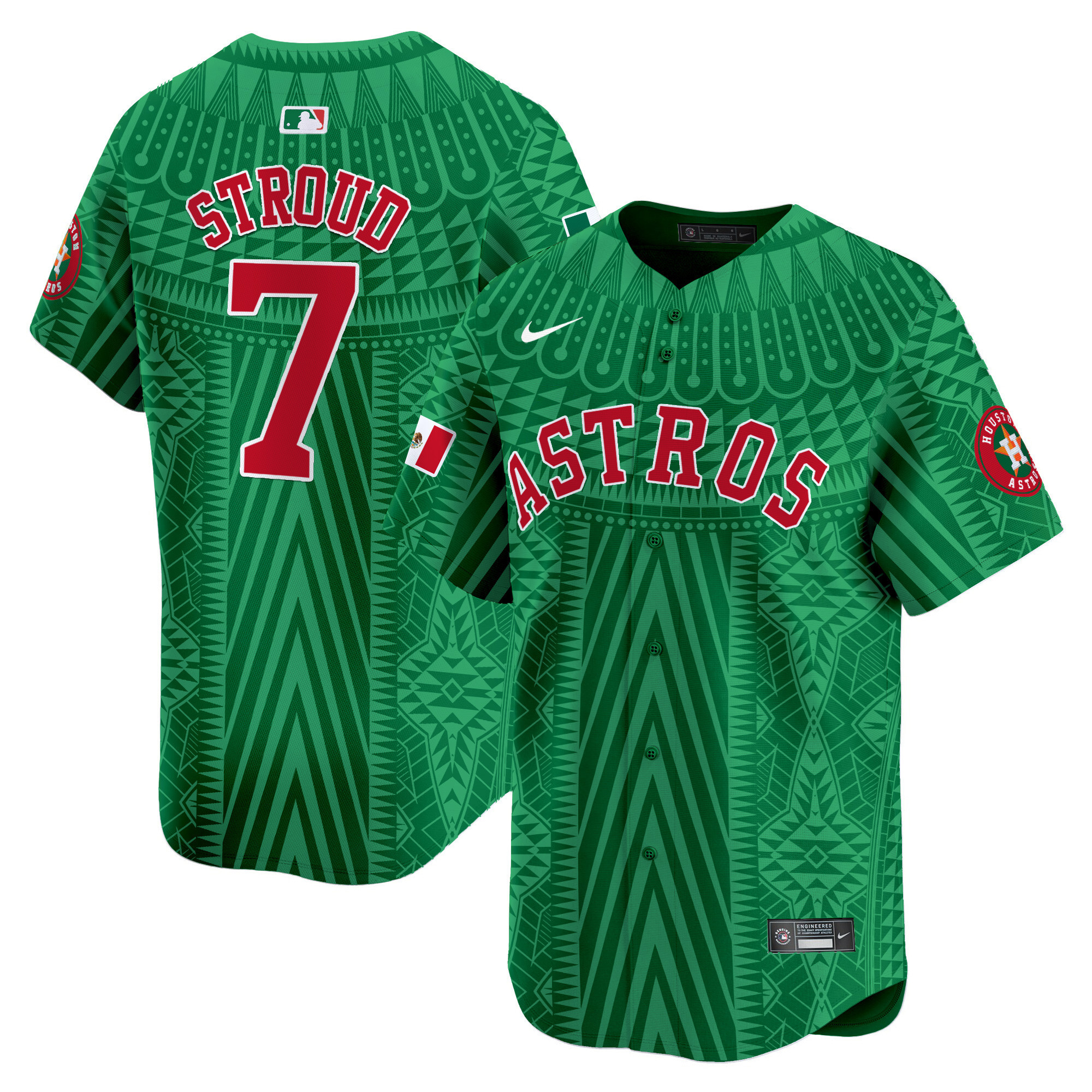 Men's CJ Stroud Houston Astros Mexico Aztec Pattern Vapor Premier Limited Green Jersey - Printed