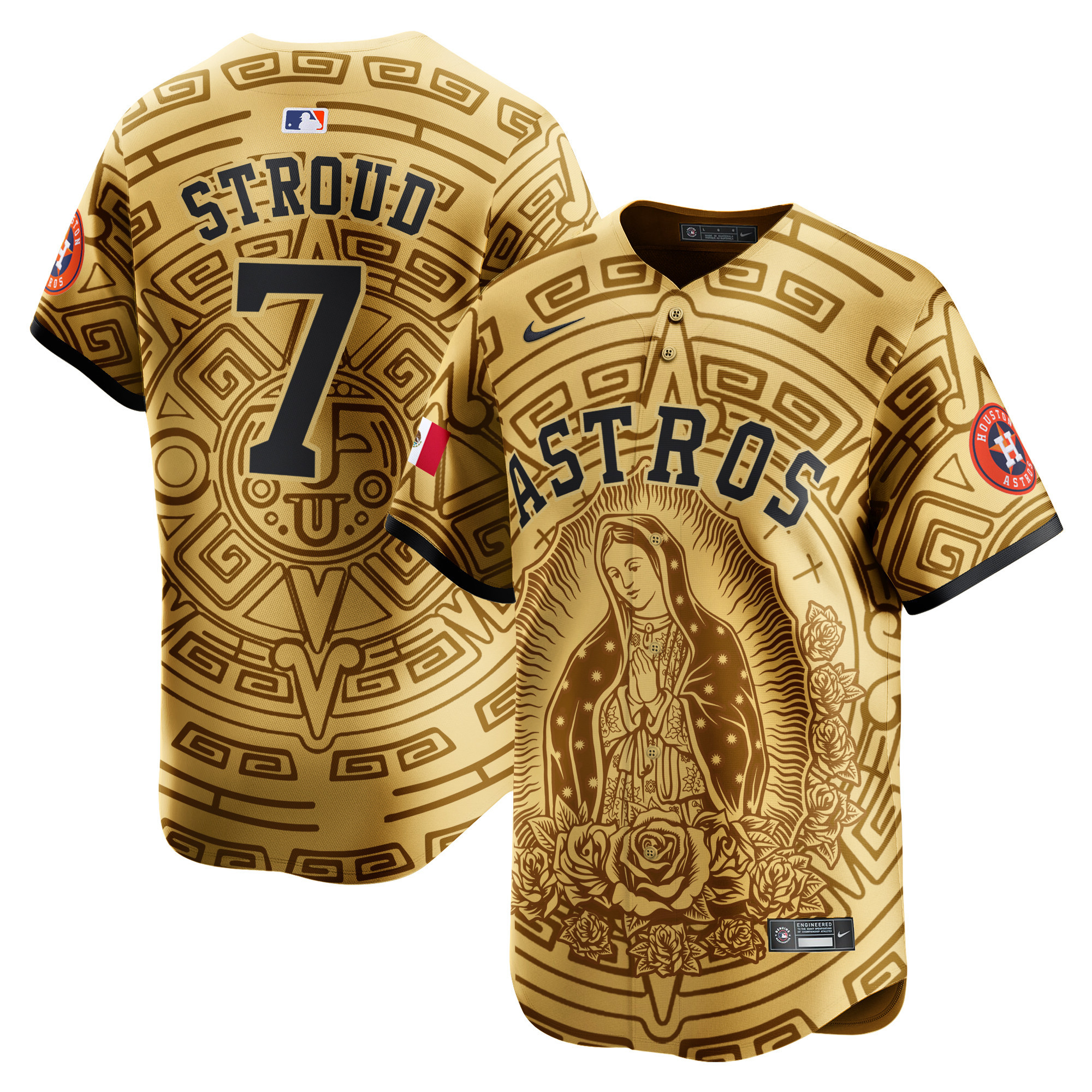 Men's CJ Stroud Houston Astros Mexico Guadalupe Vapor Premier Limited Gold Jersey - Printed