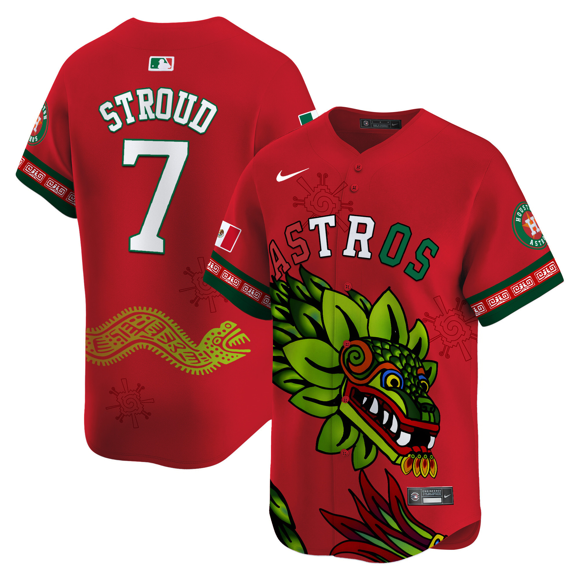 Men's CJ Stroud Houston Astros Mexico Quetzalcoatl Aztec Vapor Limited Red Jersey - Printed