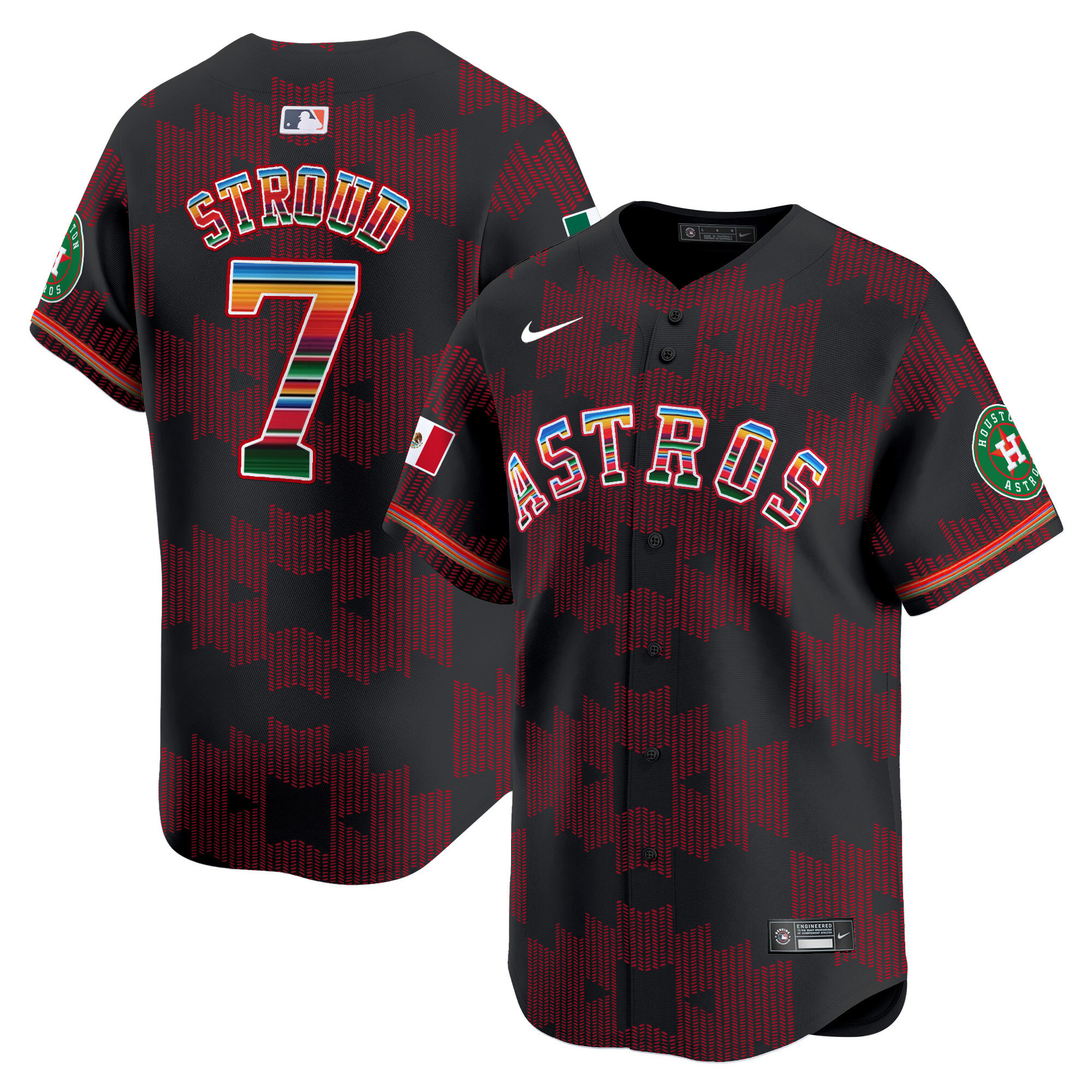 Men's CJ Stroud Houston Astros Mexico Serape Style Vapor Premier Limited Black Jersey V2- Printed