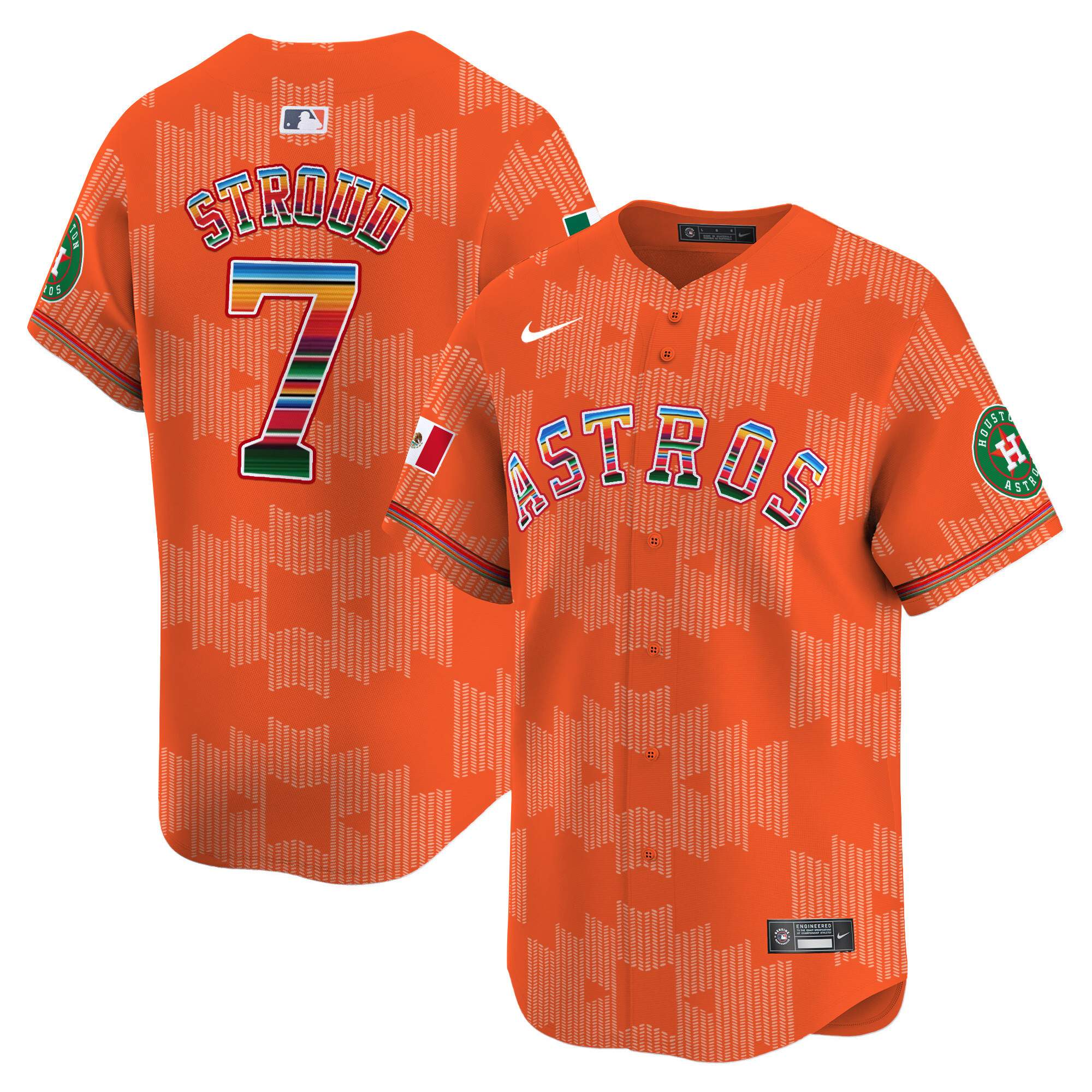 Men's CJ Stroud Houston Astros Mexico Serape Style Vapor Premier Limited Orange Jersey V2- Printed