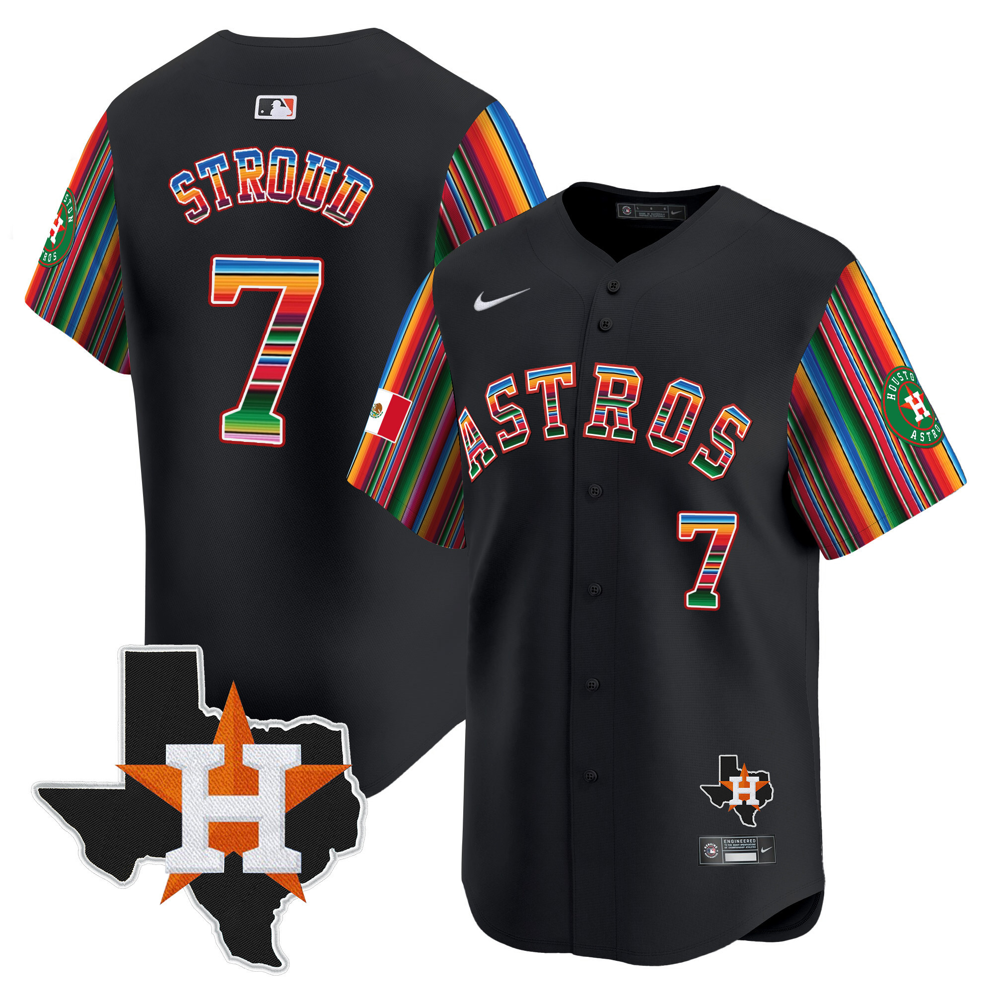 Men's CJ Stroud Houston Astros Mexico Texas Patch Vapor Premier Limited Black Jersey V5 - All Stitched