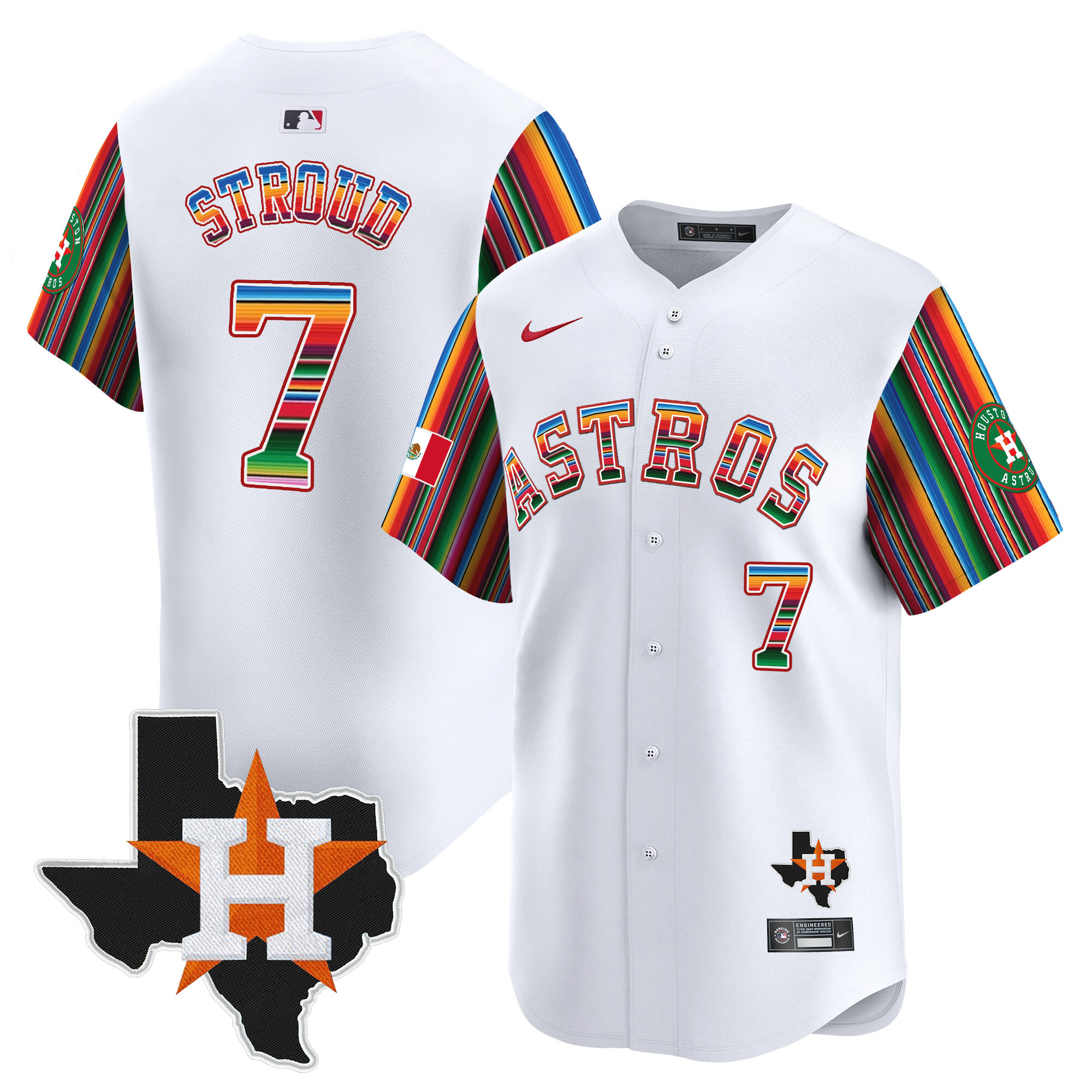 Men's CJ Stroud Houston Astros Mexico Texas Patch Vapor Premier Limited White Jersey V5 - All Stitched