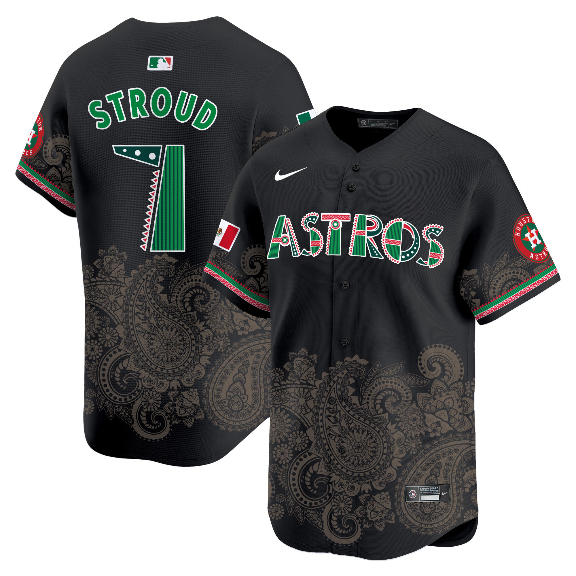Men's CJ Stroud Houston Astros Paisley Mexico Vapor Premier Limited Black Jersey V2- Printed