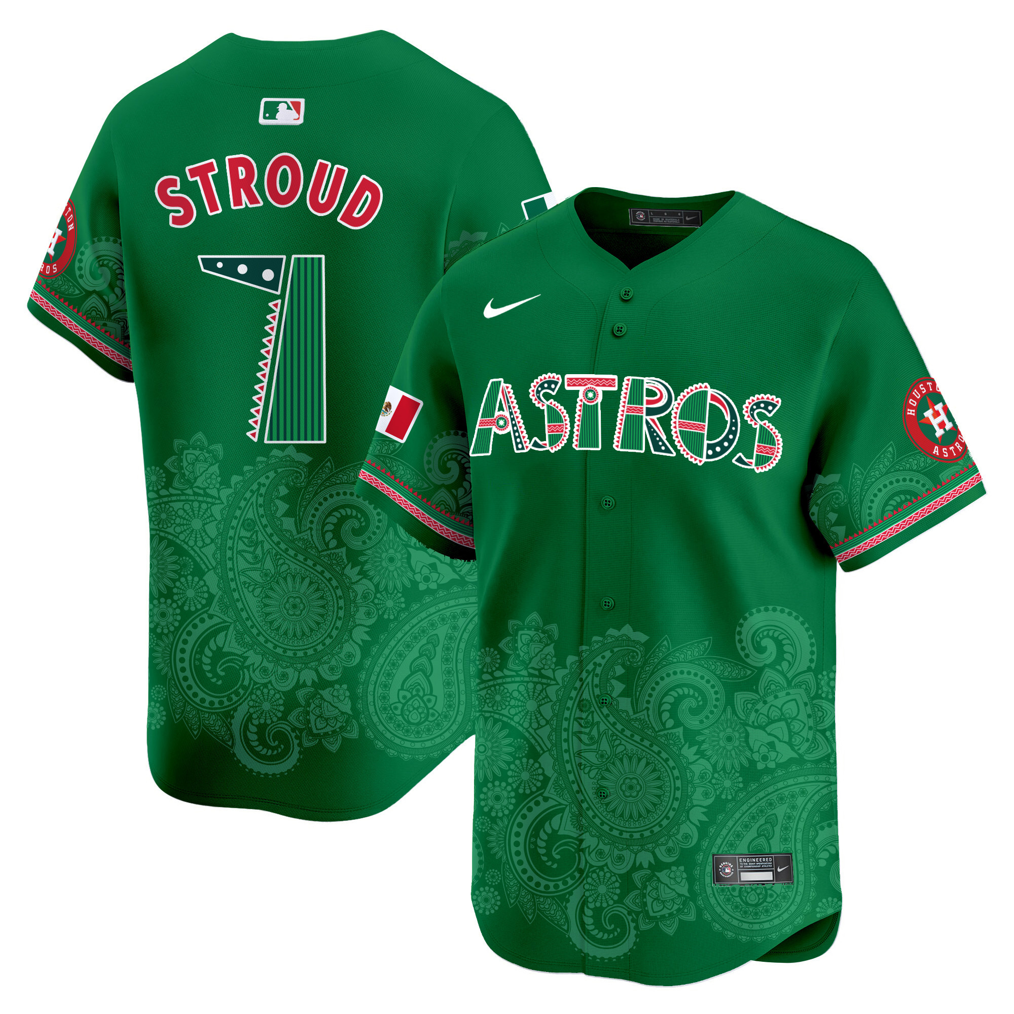 Men's CJ Stroud Houston Astros Paisley Mexico Vapor Premier Limited Green Jersey V2- Printed