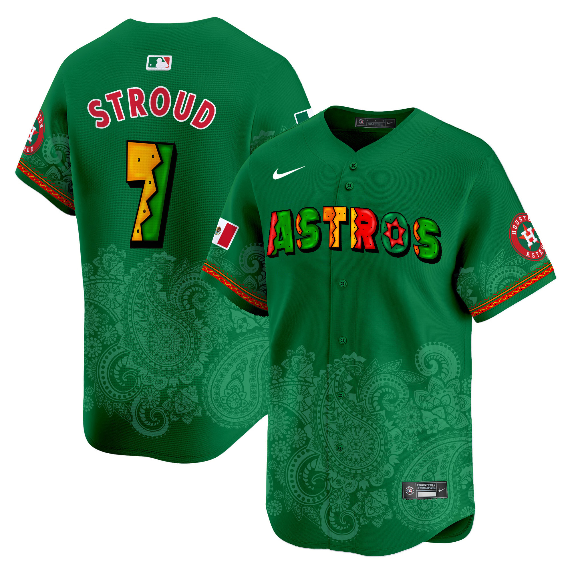 Men's CJ Stroud Houston Astros Paisley Mexico Vapor Premier Limited Green Jersey V3 - Printed