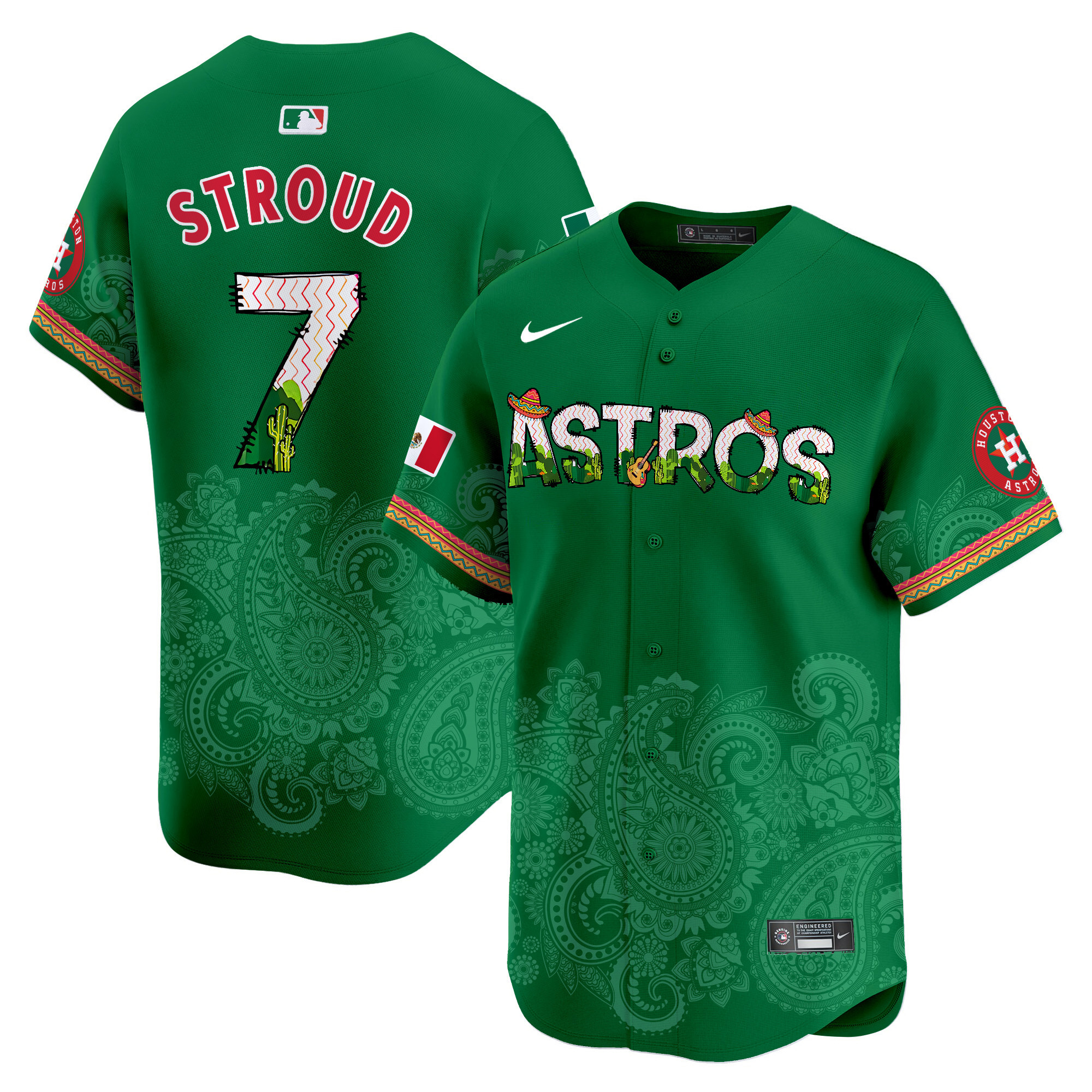 Men's CJ Stroud Houston Astros Paisley Mexico Vapor Premier Limited Green Jersey V4 - Printed