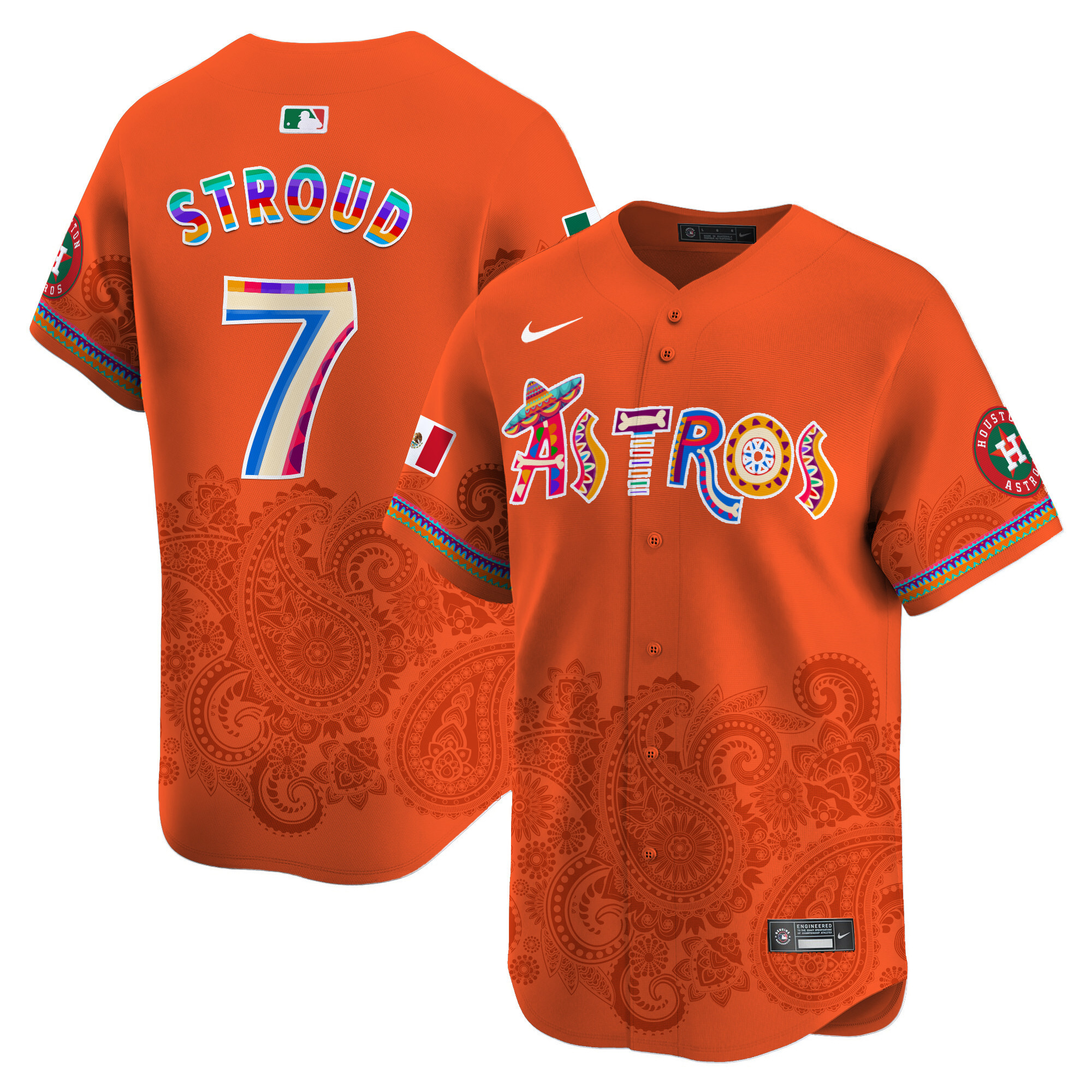 Men's CJ Stroud Houston Astros Paisley Mexico Vapor Premier Limited Orange Jersey - Printed
