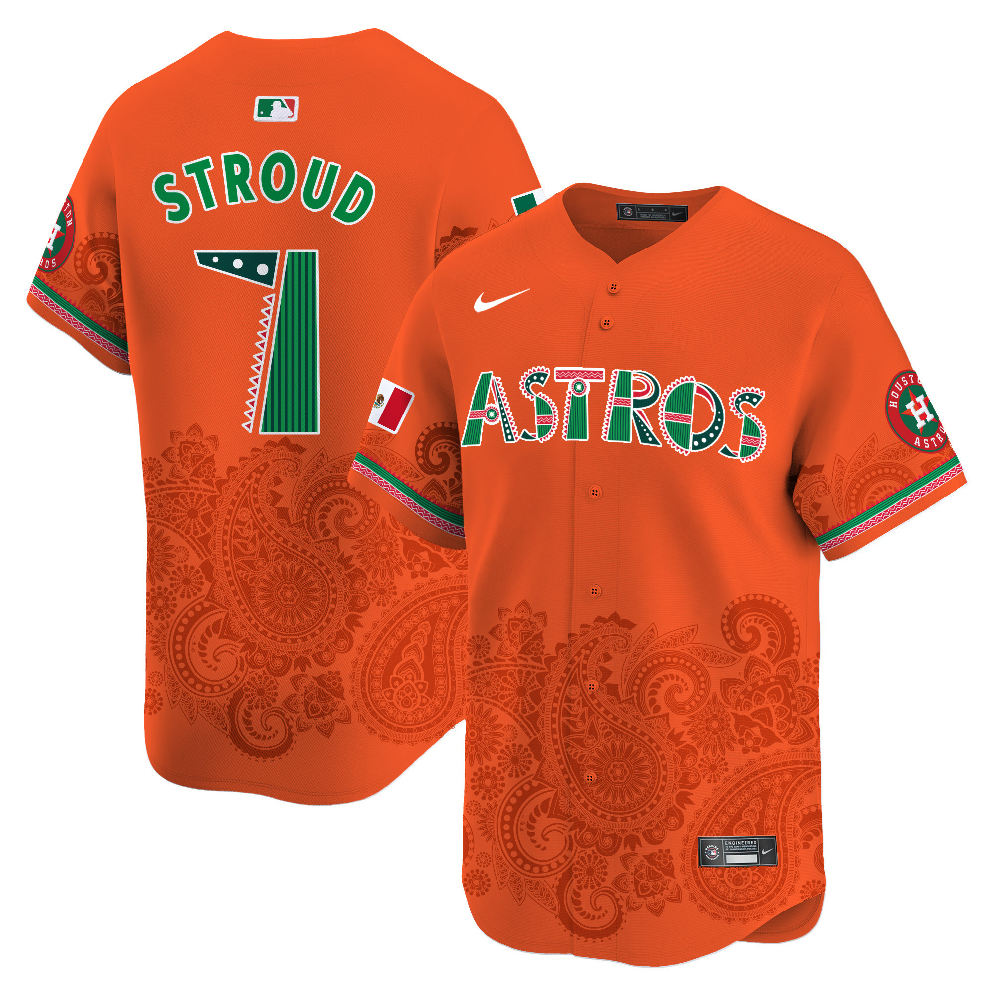 Men's CJ Stroud Houston Astros Paisley Mexico Vapor Premier Limited Orange Jersey V2- Printed