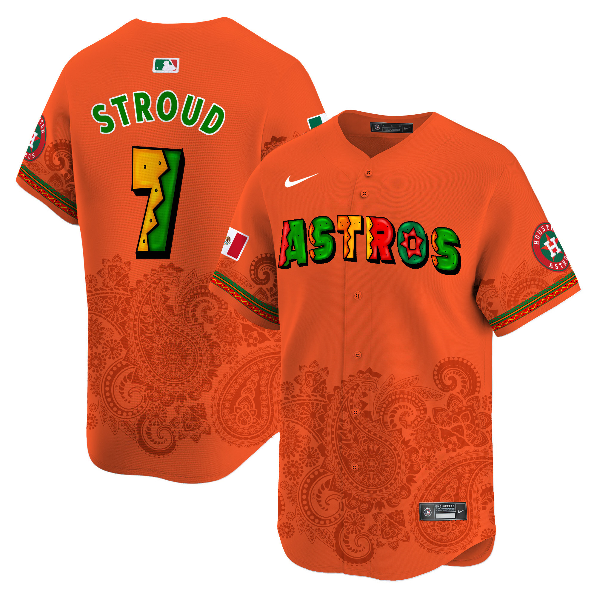 Men's CJ Stroud Houston Astros Paisley Mexico Vapor Premier Limited Orange Jersey V3 - Printed