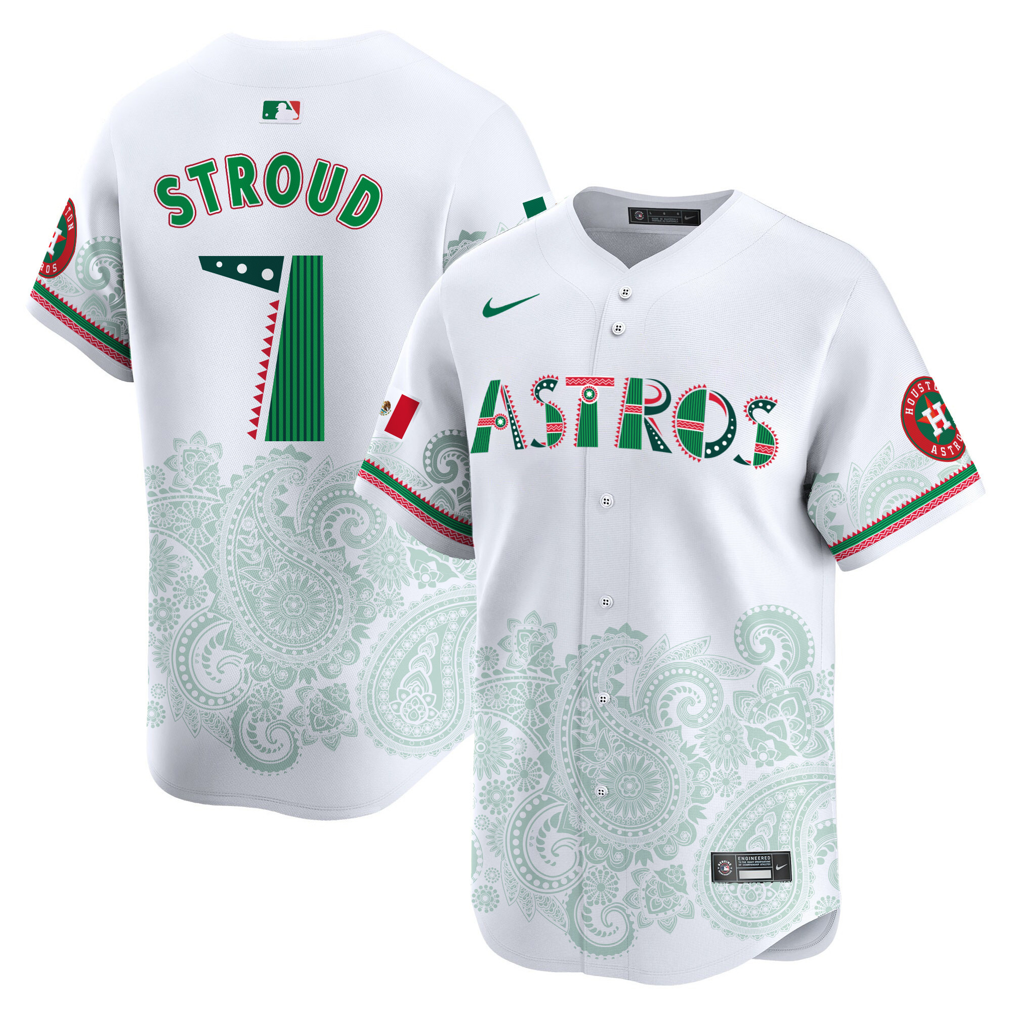 Men's CJ Stroud Houston Astros Paisley Mexico Vapor Premier Limited White Jersey V2- Printed