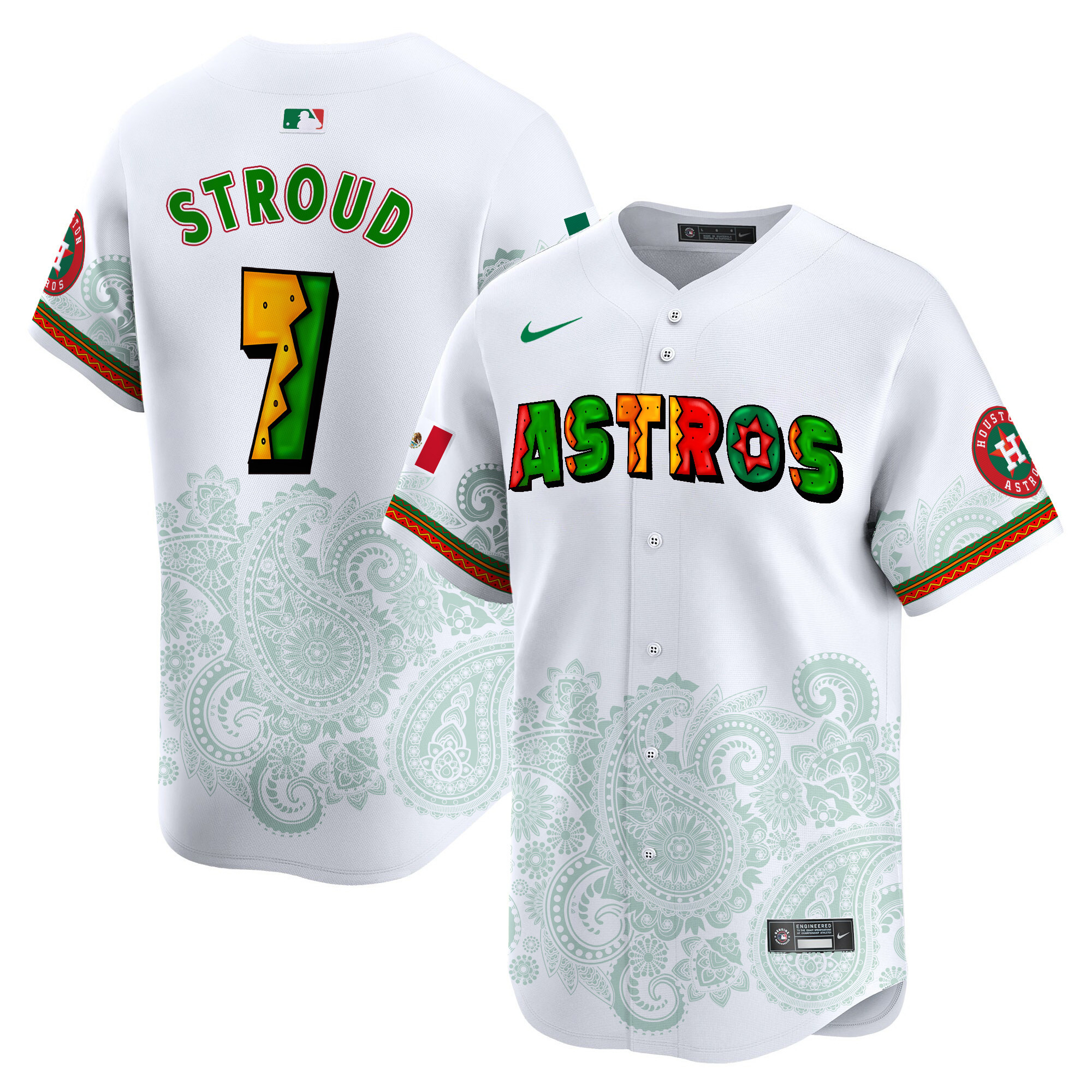 Men's CJ Stroud Houston Astros Paisley Mexico Vapor Premier Limited White Jersey V3 - Printed