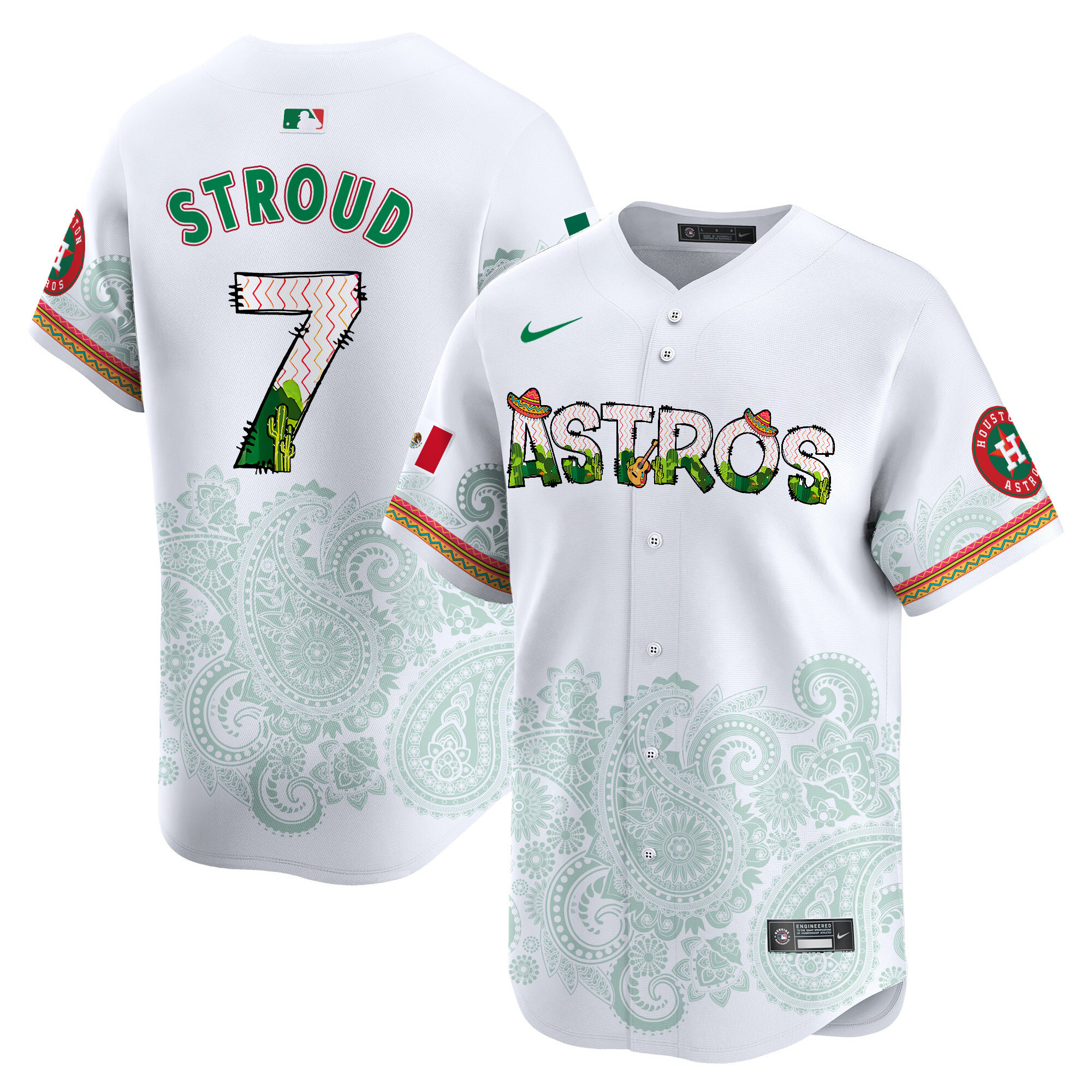 Men's CJ Stroud Houston Astros Paisley Mexico Vapor Premier Limited White Jersey V4 - Printed