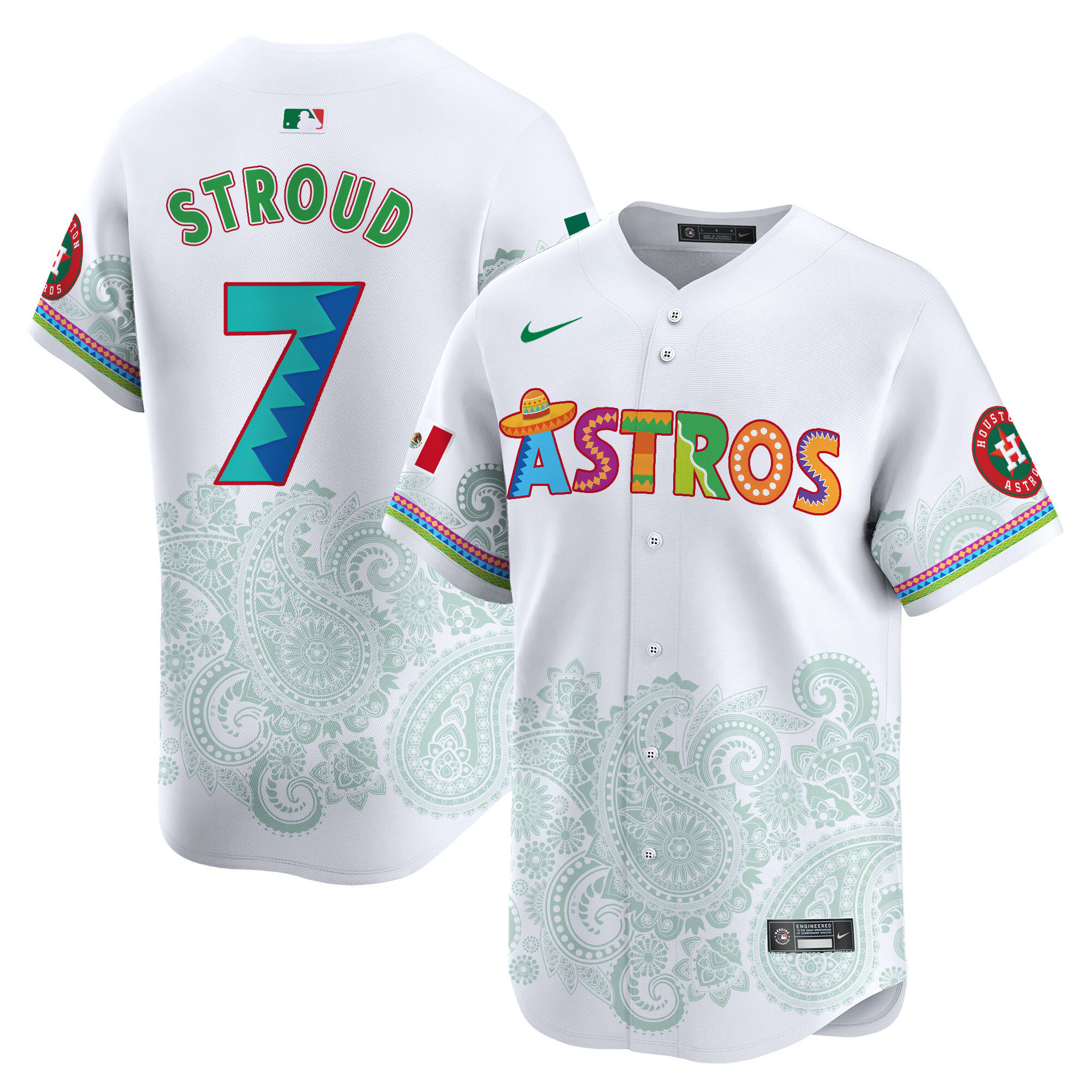 Men's CJ Stroud Houston Astros Paisley Mexico Vapor Premier Limited White Jersey V5- Printed