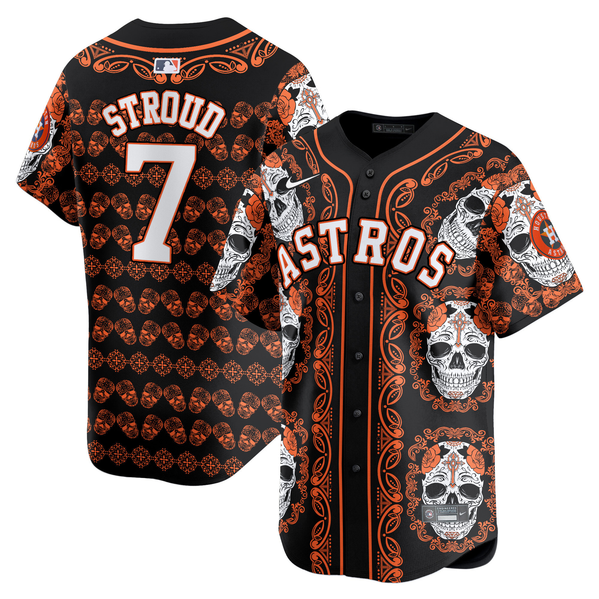 Men's CJ Stroud Houston Astros Paisley Sugar Skull Vapor Premier Limited Orange Jersey - Printed