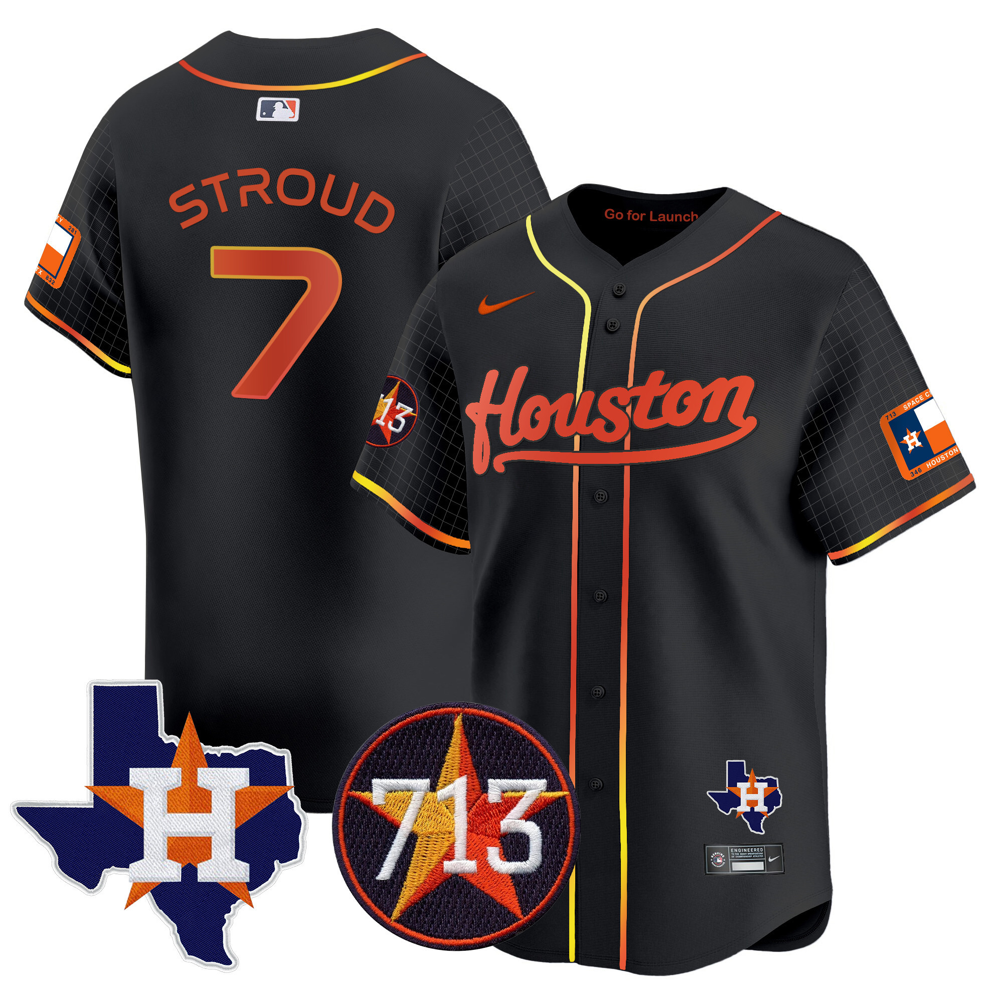 Men's CJ Stroud Houston Astros Space City 713 Patch Vapor Premier Limited Black Jersey - All Stitched