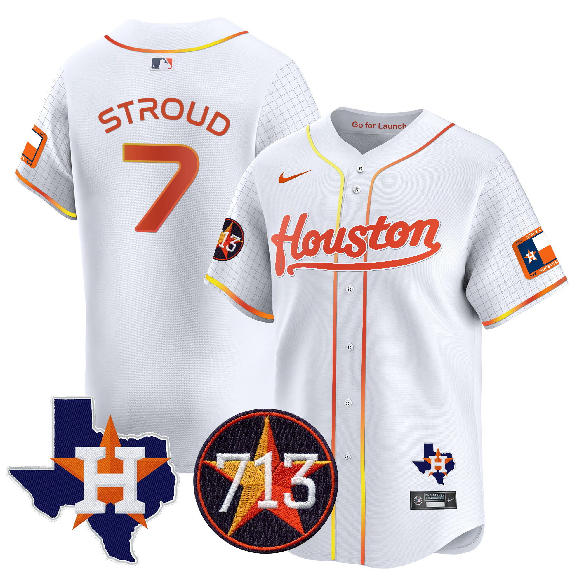 Men's CJ Stroud Houston Astros Space City 713 Patch Vapor Premier Limited White Jersey - All Stitched