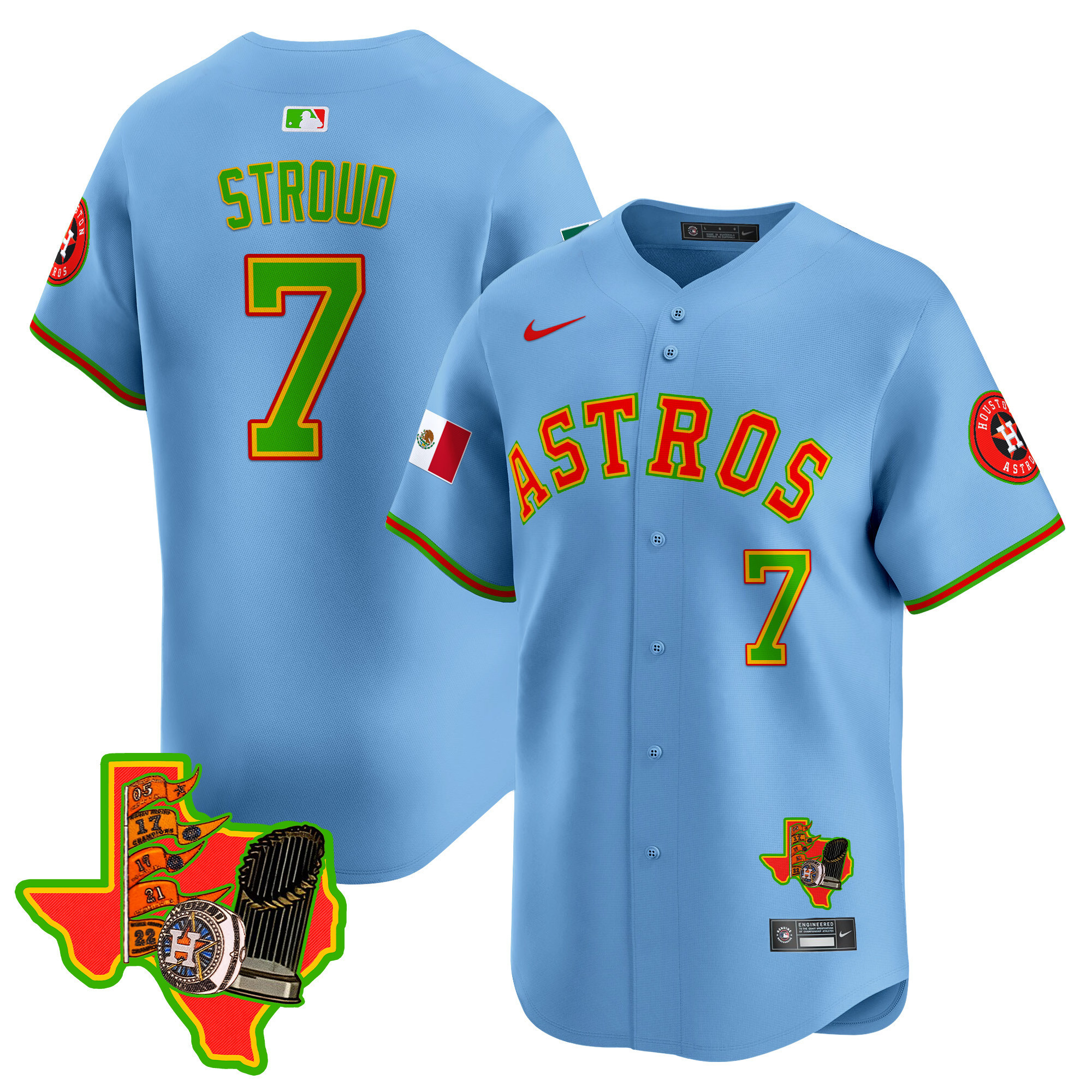 Men's CJ Stroud Houston Astros The Loteria Vapor Premier Limited Light Blue Jersey - All Stitched