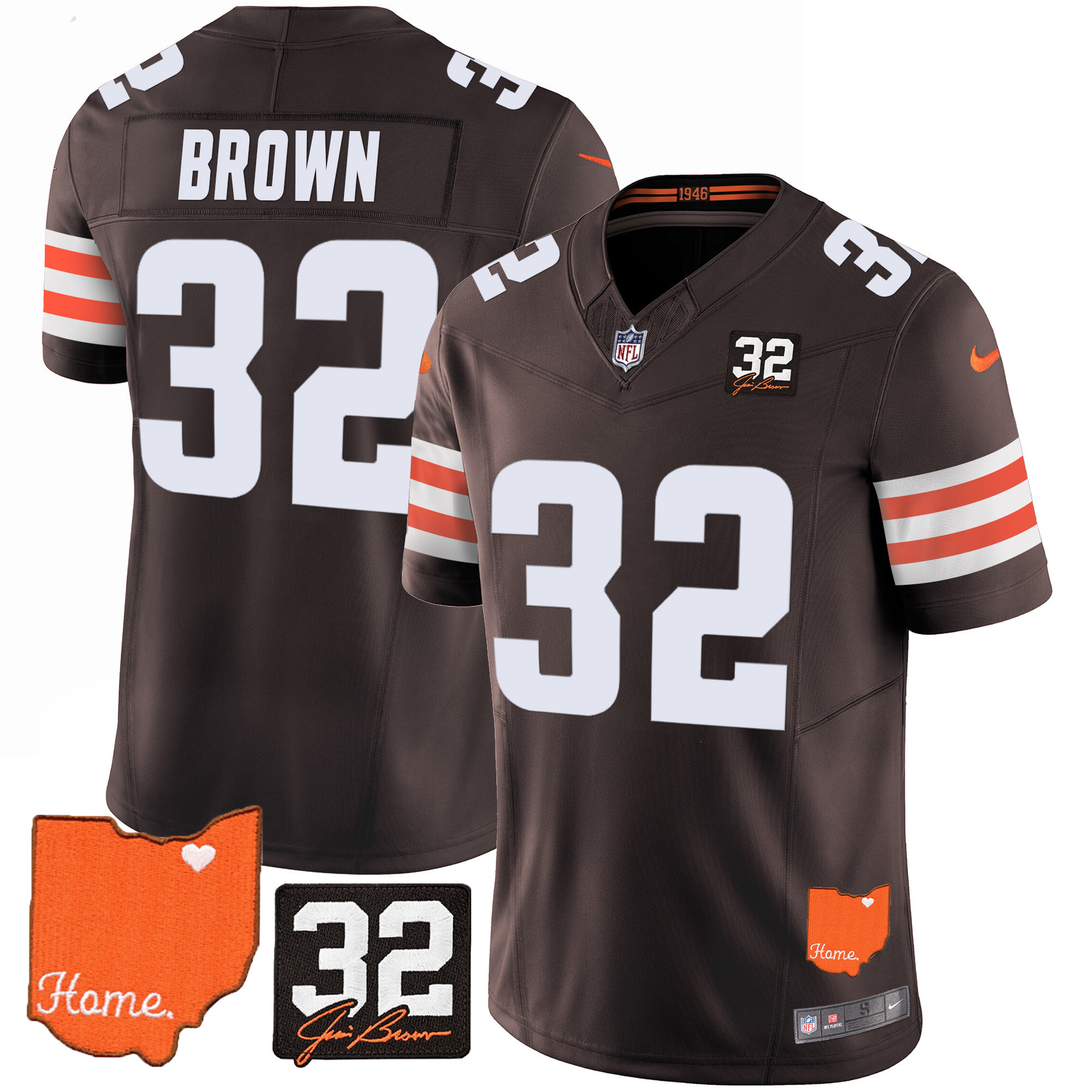 Men's Cleveland Browns #32 Jim Brown Memorial & Home Patch Jersey - All Stitched